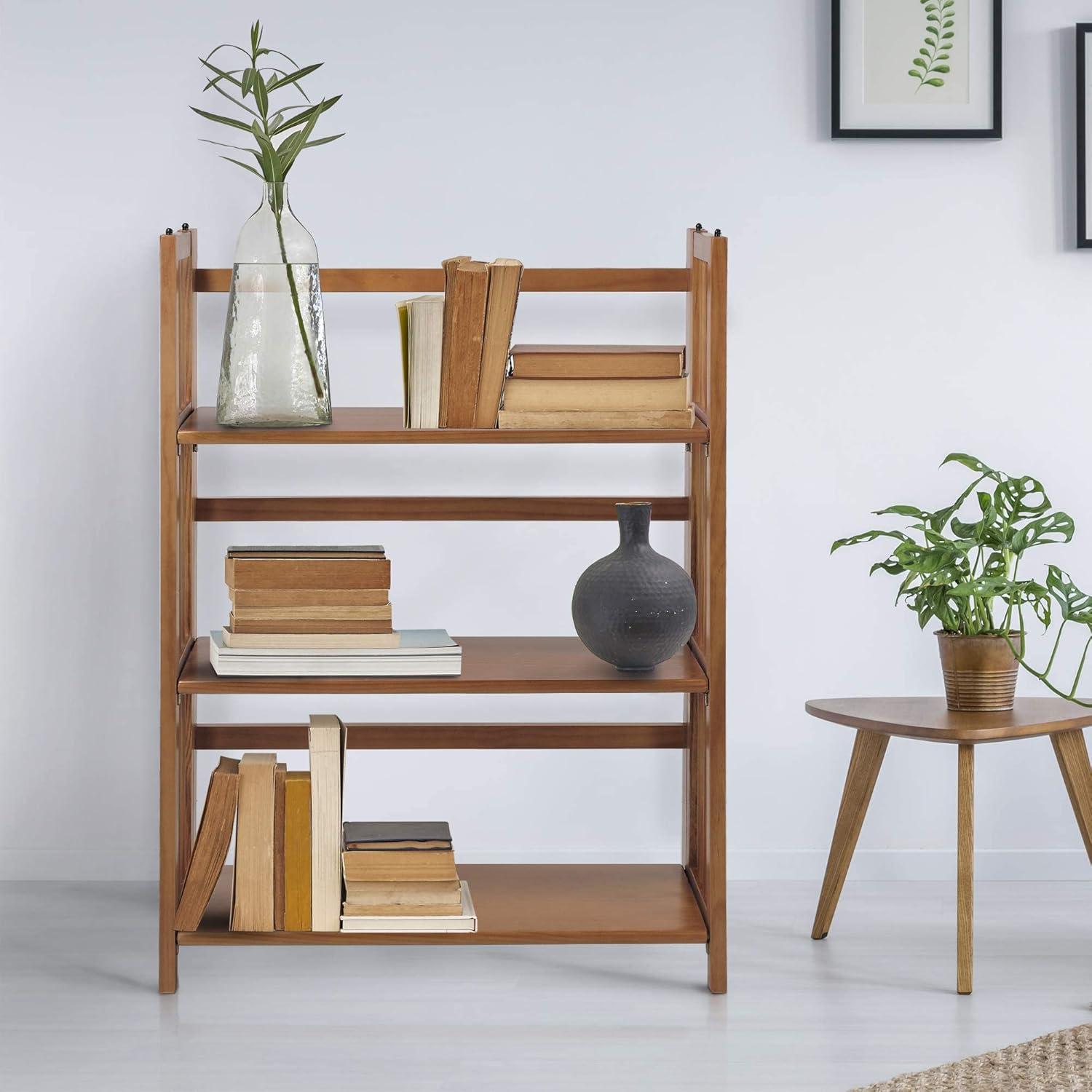 Mission Chestnut Medium Stained 3-Shelf Stackable Wood Bookcase