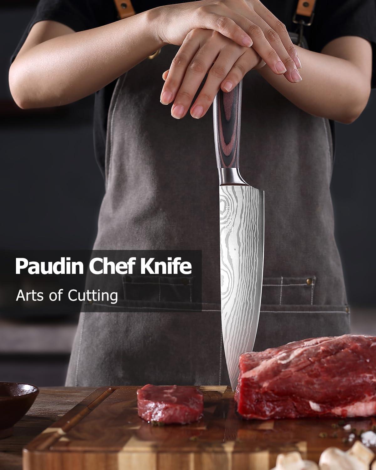 PAUDIN 8-Inch High Carbon Stainless Steel Chef Knife with Wood Handle