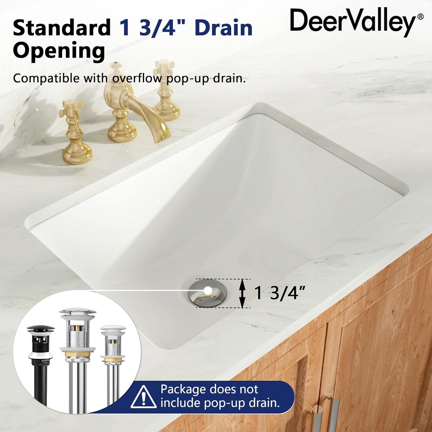 DeerValley Ursa Undermount Bathroom Sink 18" X 13" Rectangular Vitreous China with Overflow