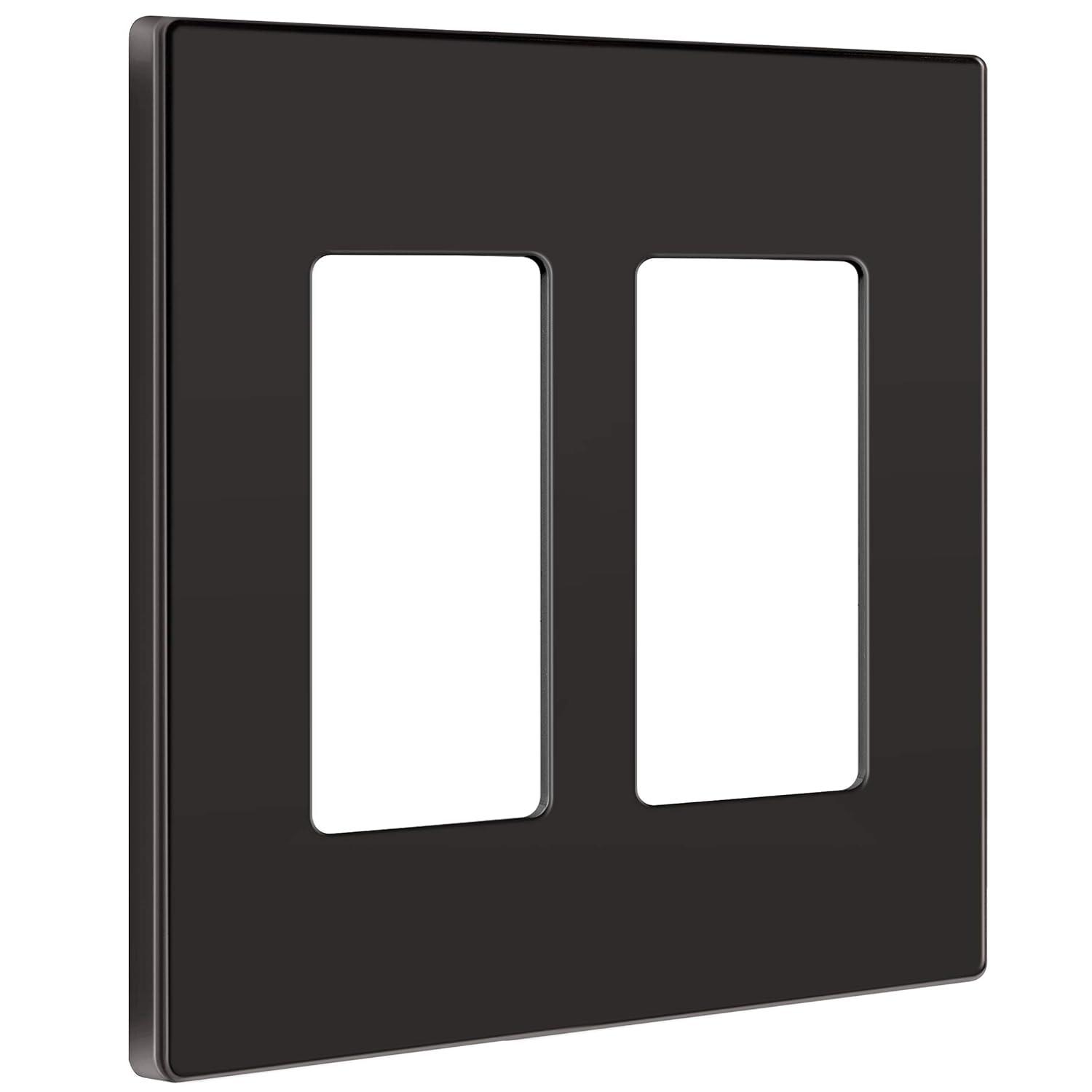 ENERLITES Elite Series Screwless Decorator Wall Plate Child Safe Outlet Cover, Size 2-Gang 4.68" H x 4.73" L, Unbreakable Polycarbonate Thermoplastic, SI8832-DB, Glossy, Dark Bronze