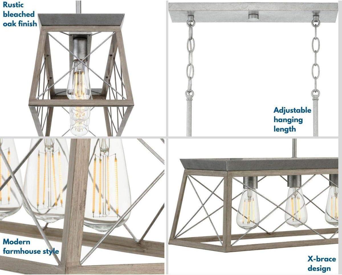 Progress Lighting Briarwood 5-Light Linear Chandelier, Galvanized Finish, Steel Material, Faux-Painted Wood Enclosure