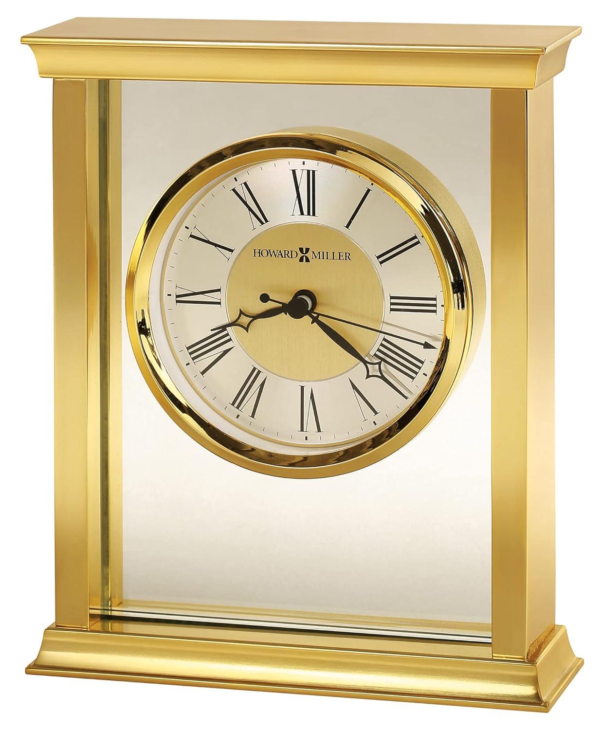 Howard Miller® Monticello Modern & Contemporary Roman Numeral Crystal Quartz Movement / Crystal Tabletop Clock in Polished Brass