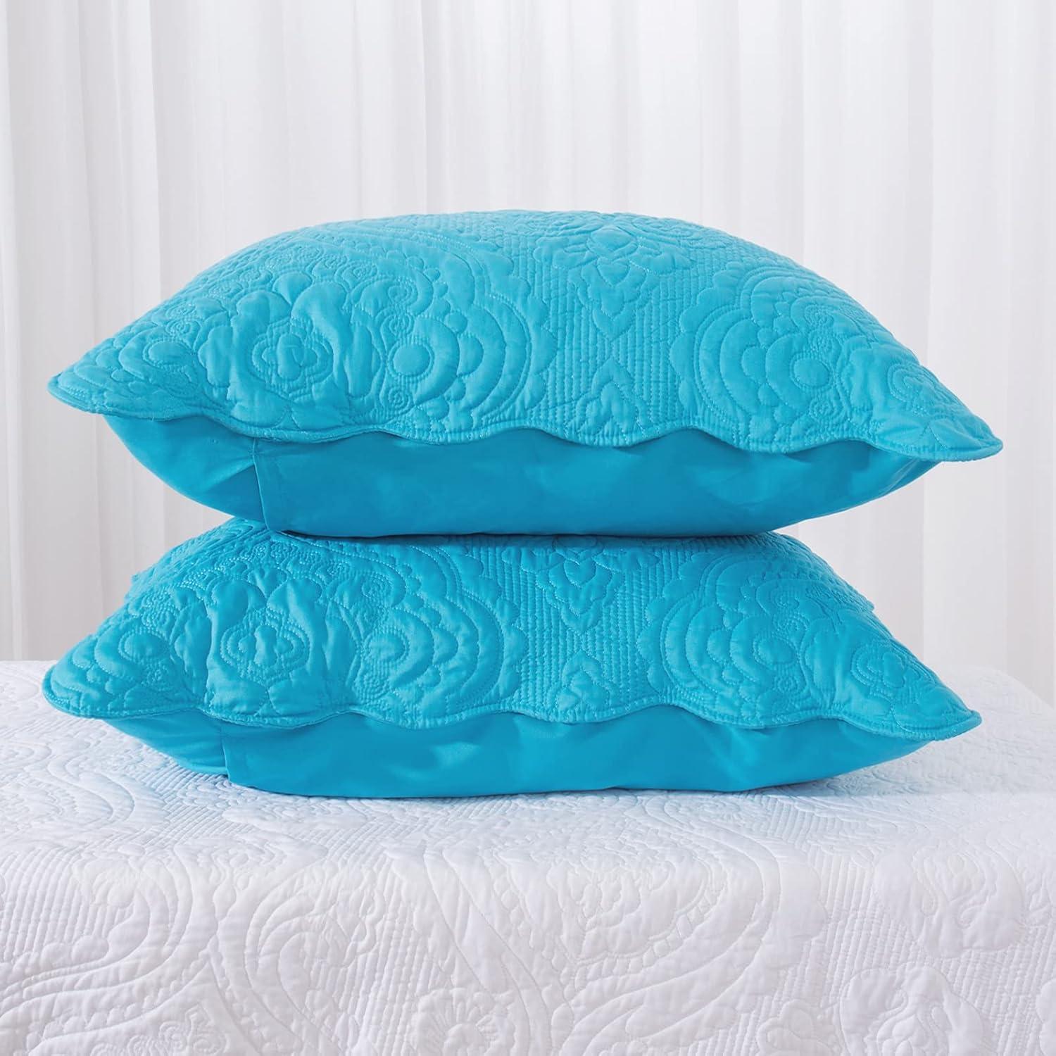 Blue Embroidered Polyester Standard Pillow Shams Set