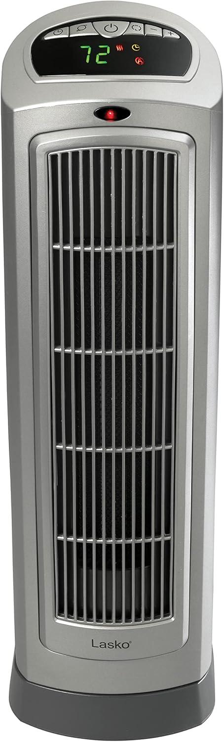 Lasko 23" 1500W Oscillating Ceramic Space Heater with Timer, Remote, Silver, 755320, New