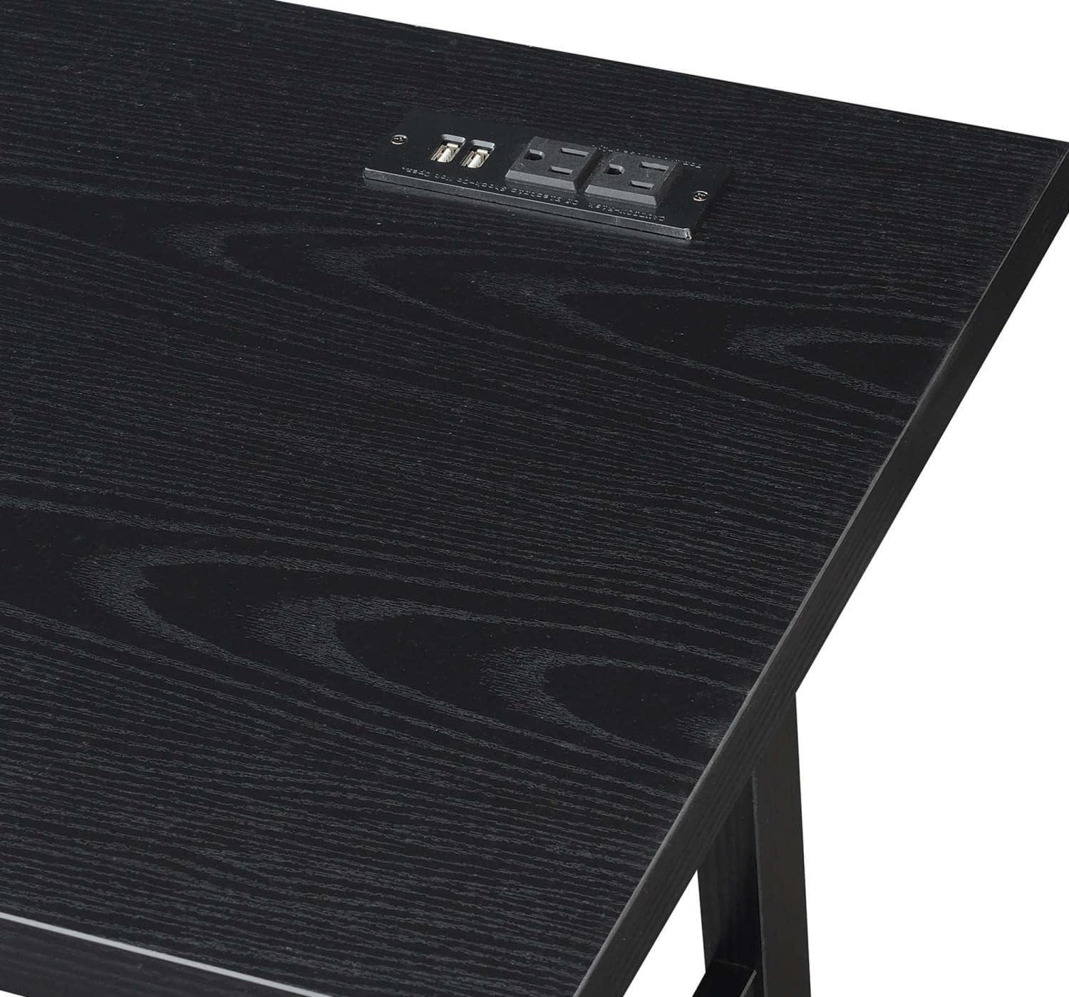 Modern Black Wood Desk with USB Charging Station, 47" Length