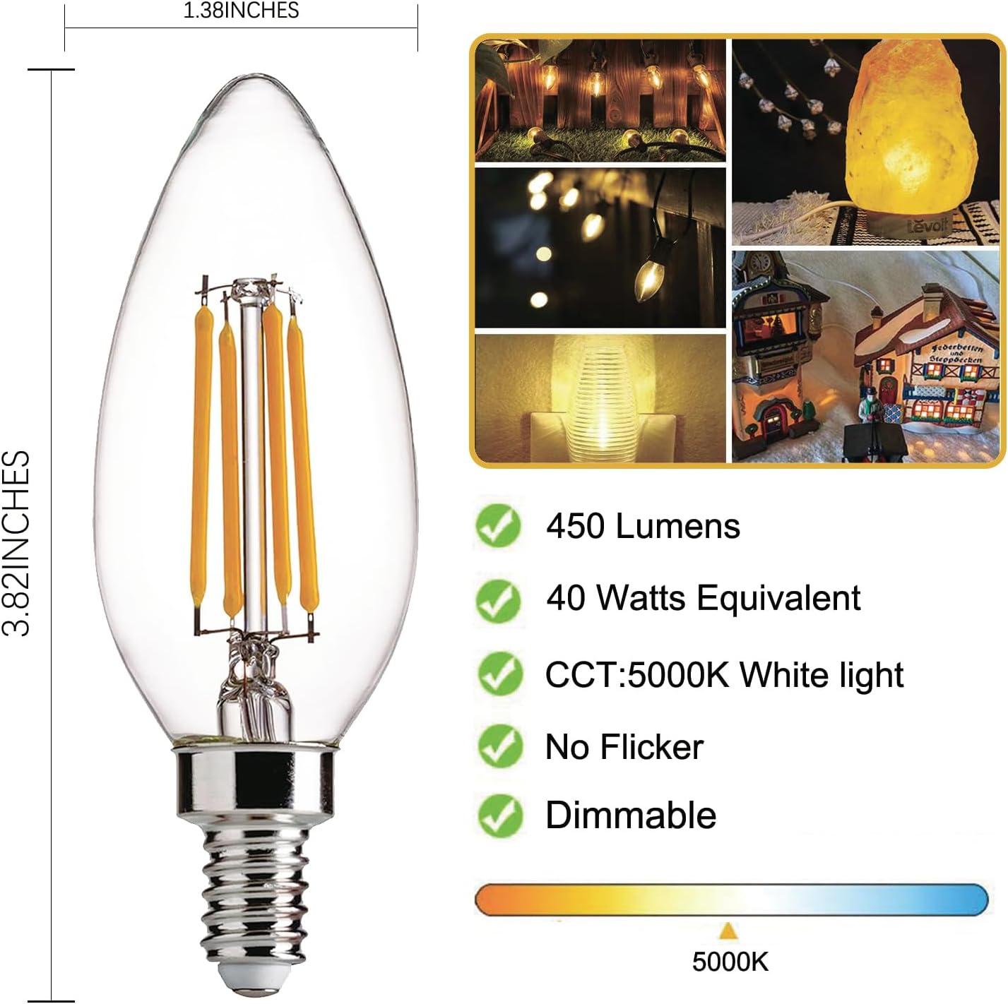 Dimmable Warm White LED Filament Chandelier Bulbs, 6-Pack