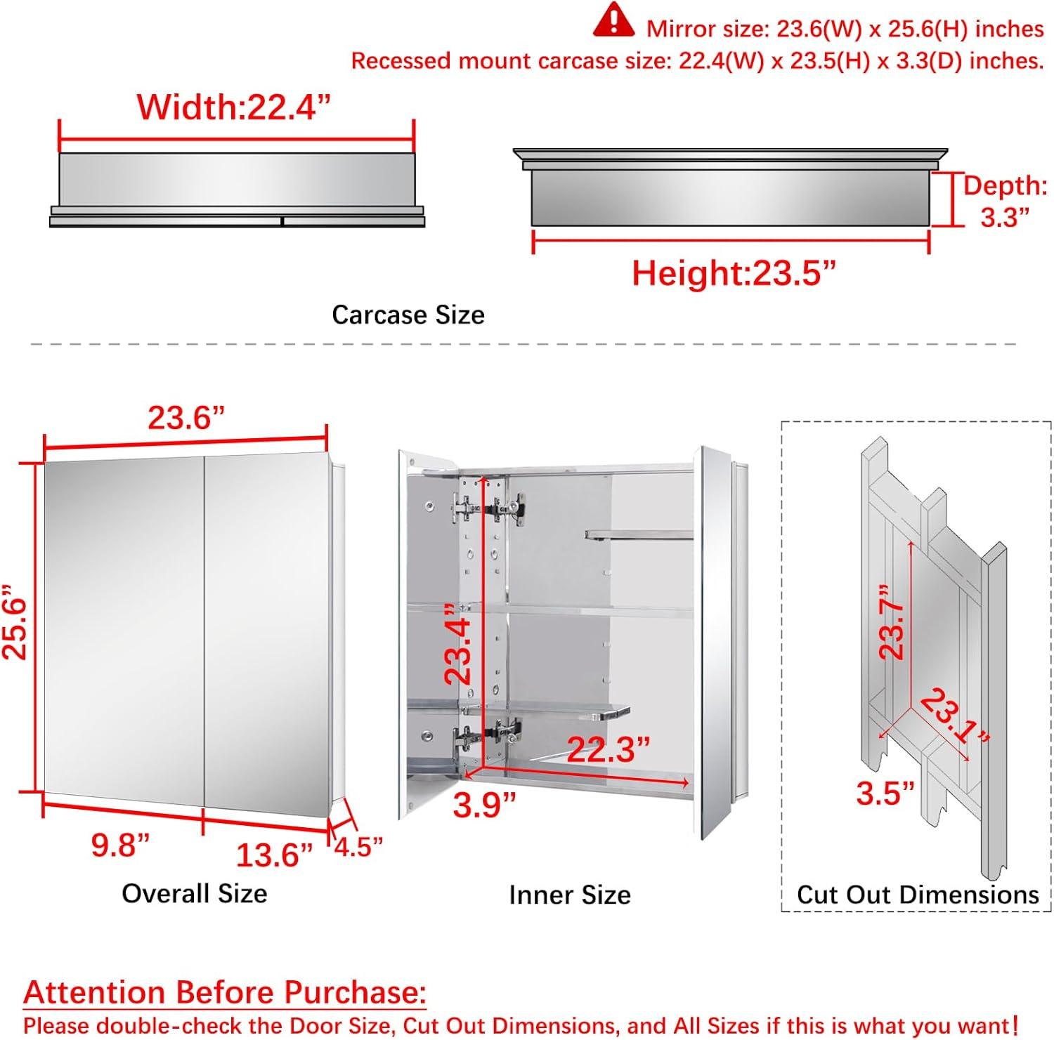 Stainless Steel Medicine Cabinet with Adjustable Shelves and Mirror Doors