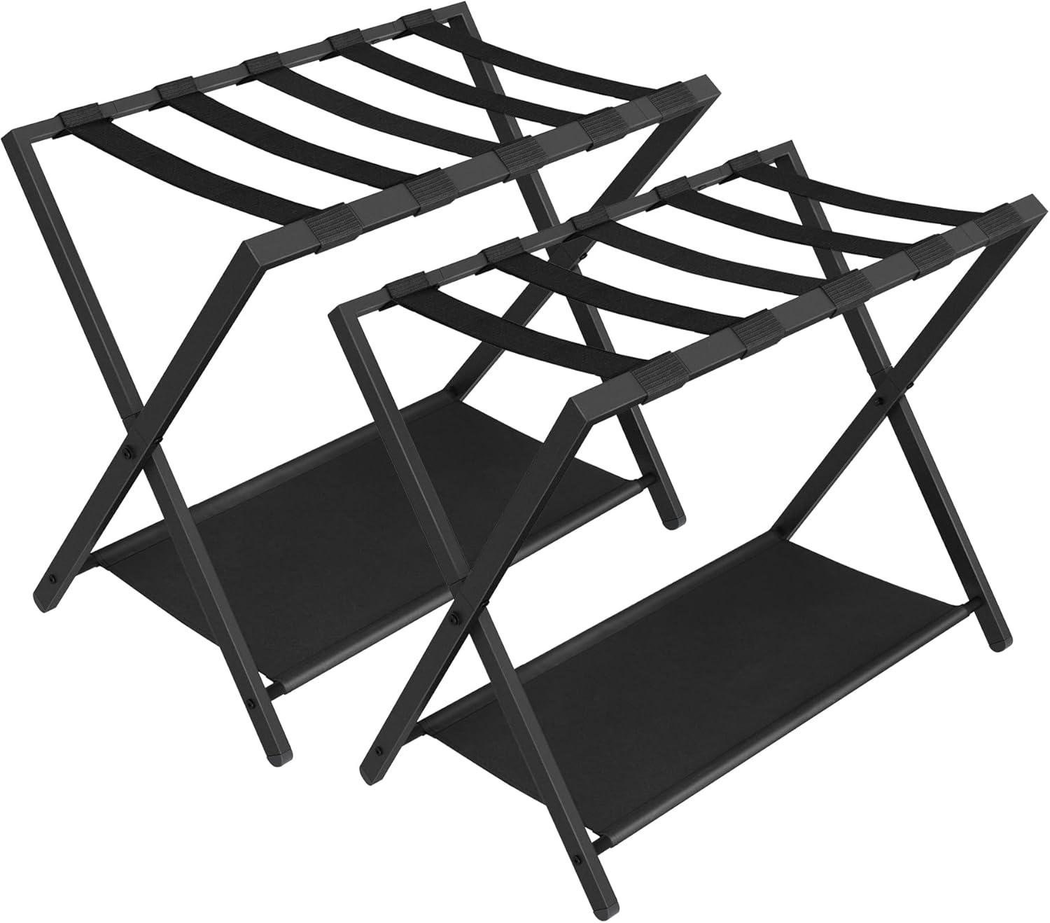 BINO Luggage Rack For Guest Room, Suitcase Stand With Storage Shelf, Steel Frame, Foldable For Easy Storage, Hotel, Bedroom, Black