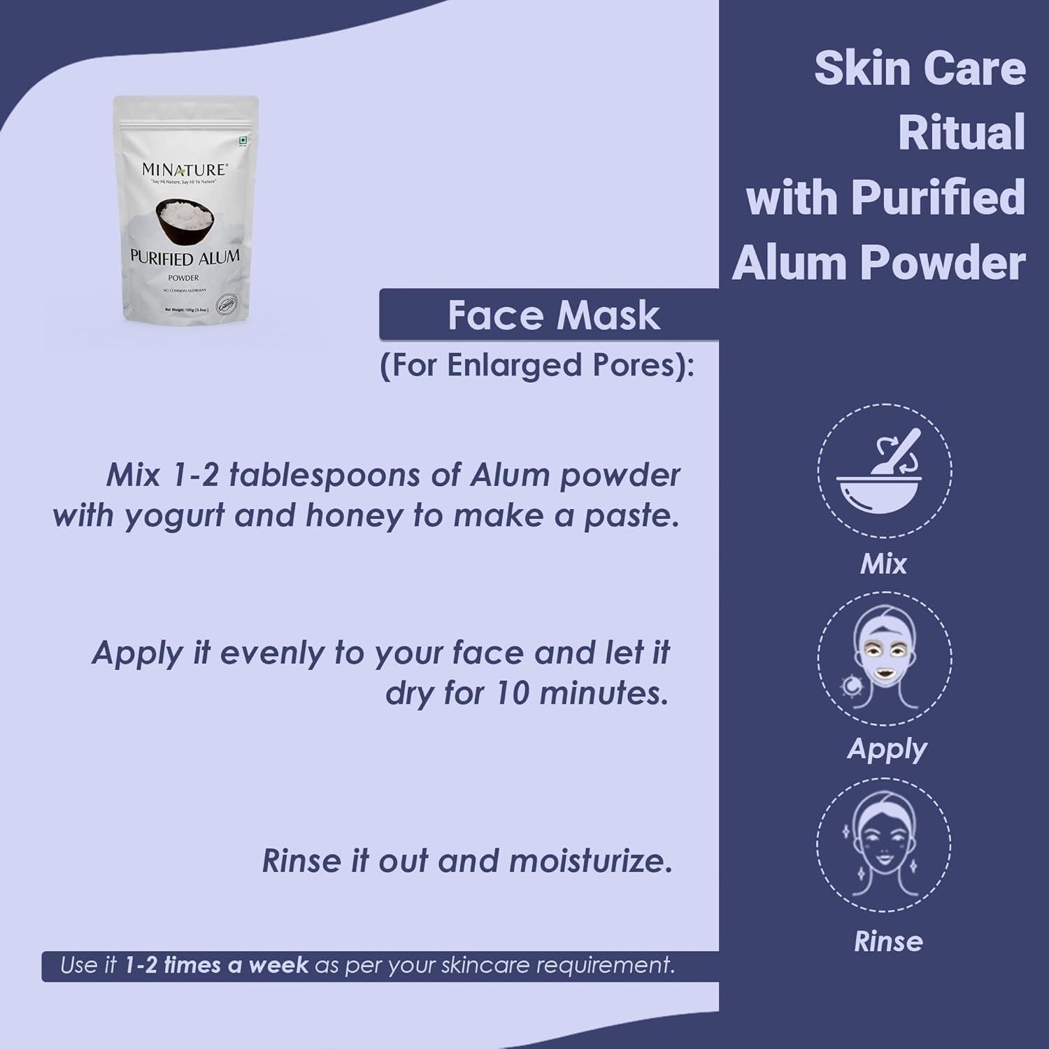 Mi Nature Alum Powder Potassium (Fitkari/Phitkari) -100% Natural Skincare for Acne, Odor Control & Water Purification Face Mask for |Pore Refining 100g |Face Pack Powder |Cruelty-Free