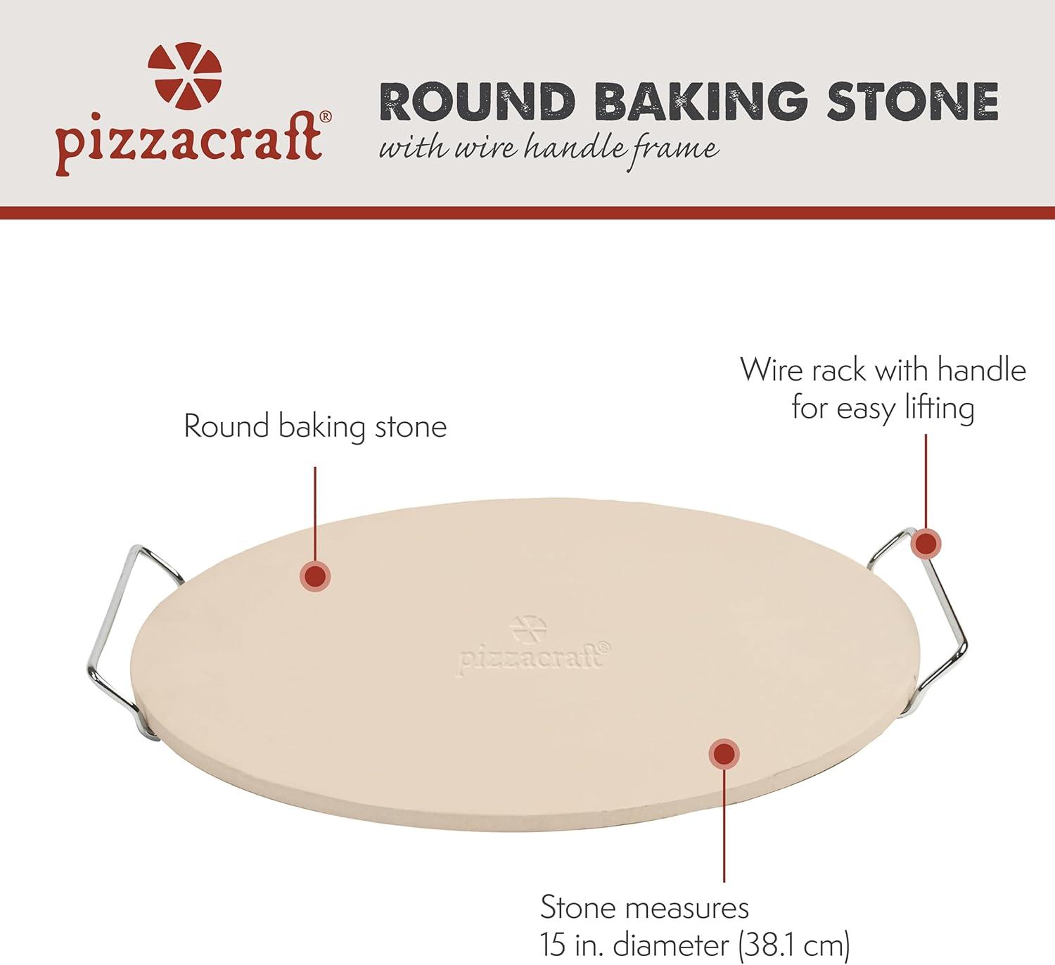 15" Round Ceramic Pizza Stone with Wire Handles