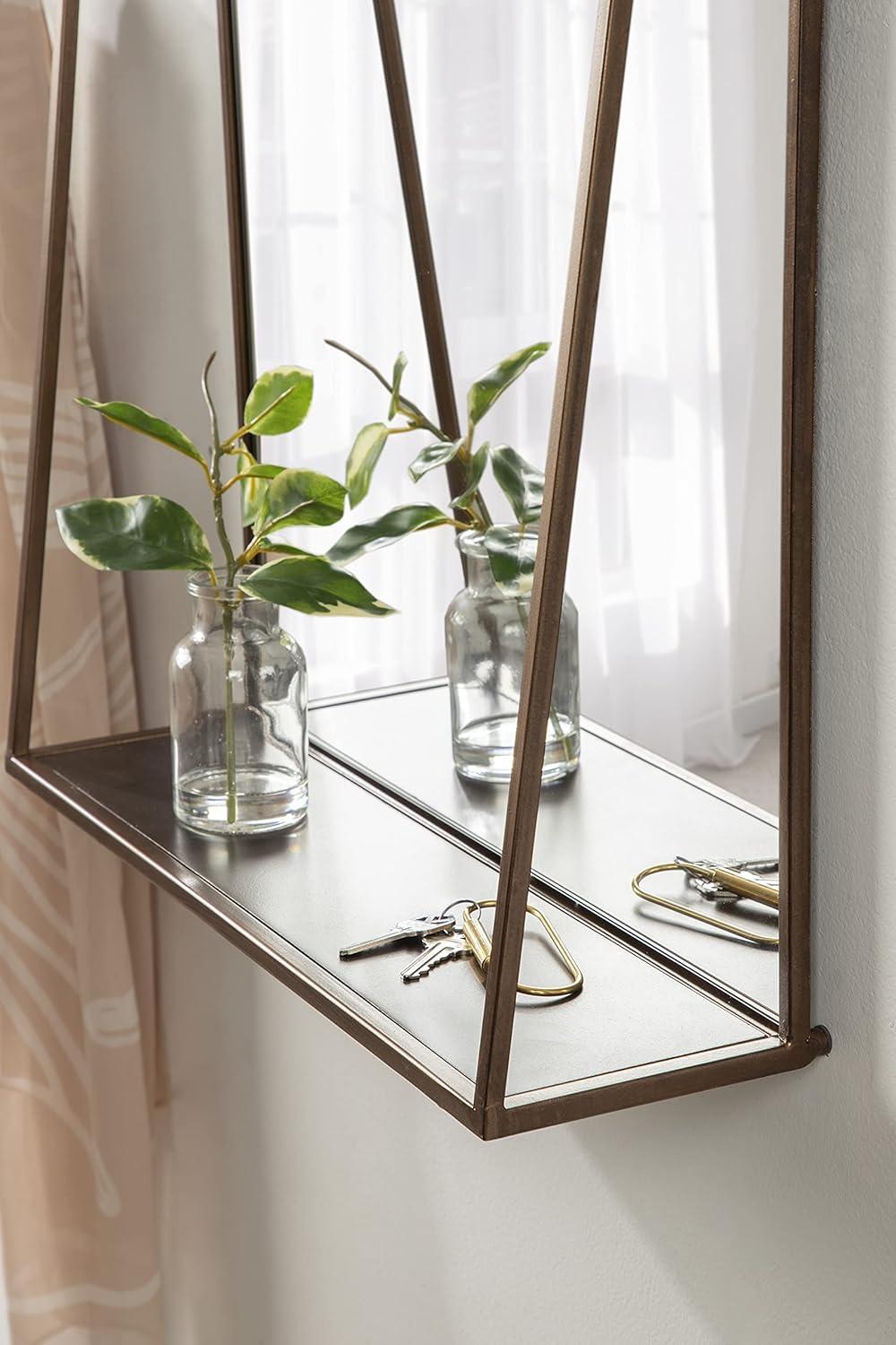 Kate and Laurel Lintz Metal Framed Mirror with Shelf, Bronze 18x24