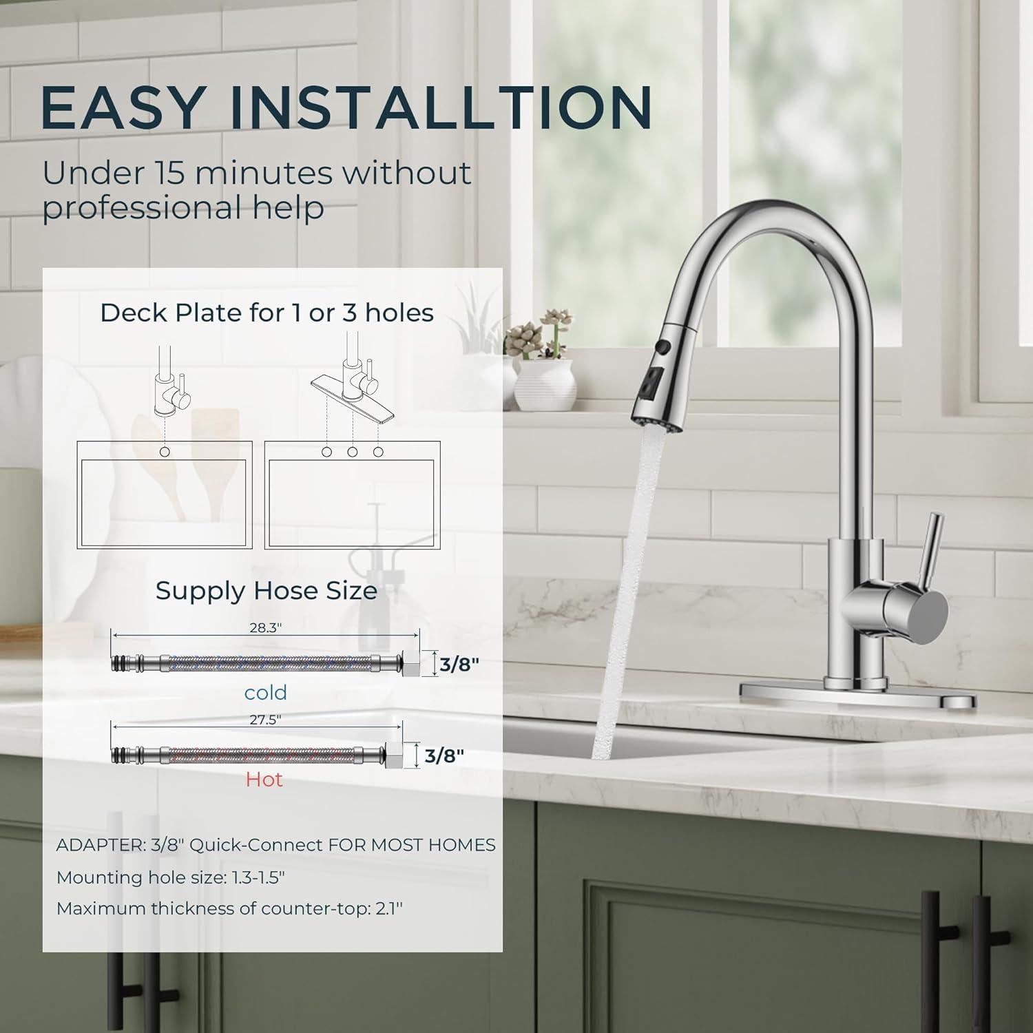 GAGALIFE Single Handle Pull Down Sprayer Kitchen Faucet High Arc Stainless Steel Faucet with 3-Function Sprayer JJL-CL-PT-SDP-C