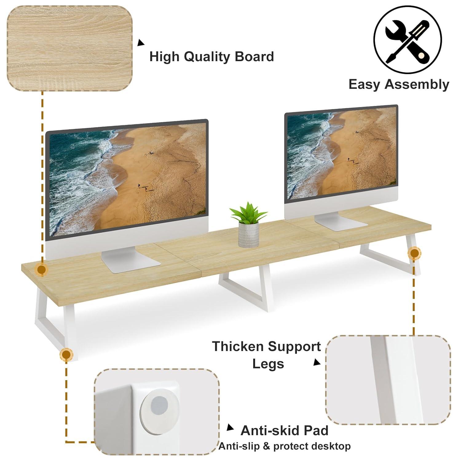 TEAMIX Large Dual Monitor Riser - Wood & Steel Desk Organization - Maple, 42 inch