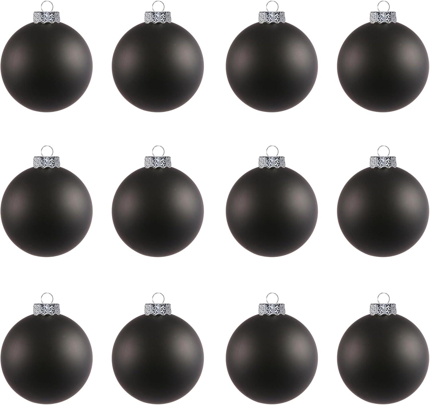 SLEETLY Big Black Ornaments for Farmhouse Christmas Tree Holiday Xmas Decorations for Christmas - Large Shatterproof Plastic 4.72 inch Glitter Snow Balls and Snowflakes, Ornament Set of 8