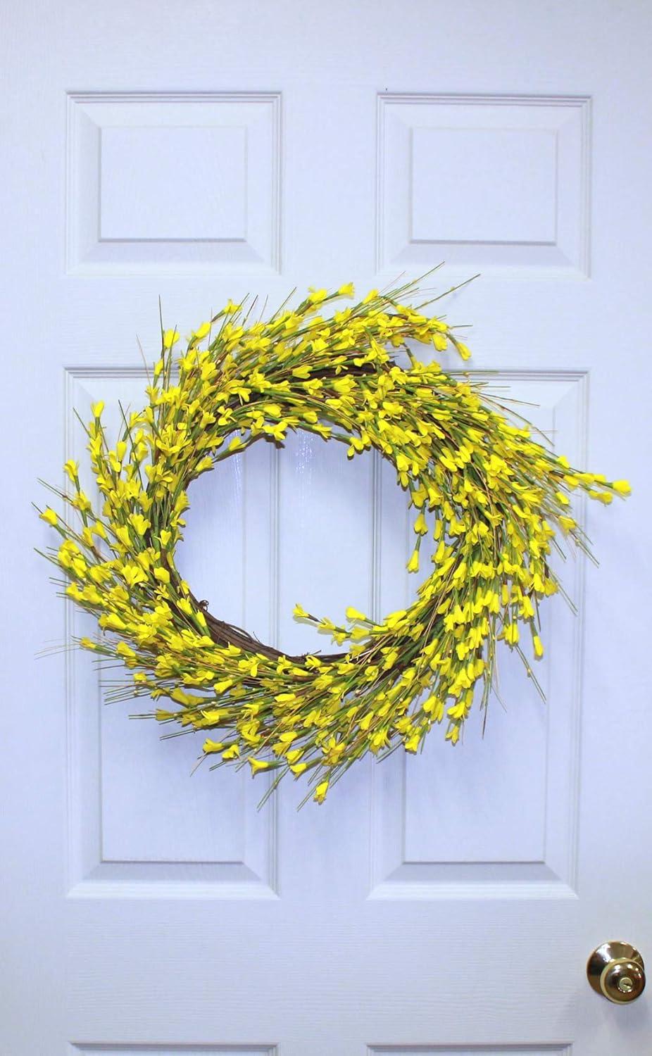 22" Yellow Forsythia Floral Artificial Front Door Wreath