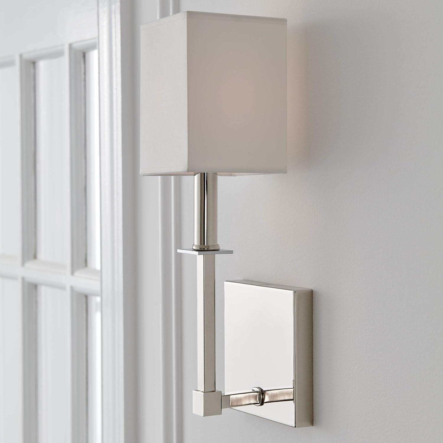 Polished Nickel 1-Light Wall Sconce with White Parchment Shade