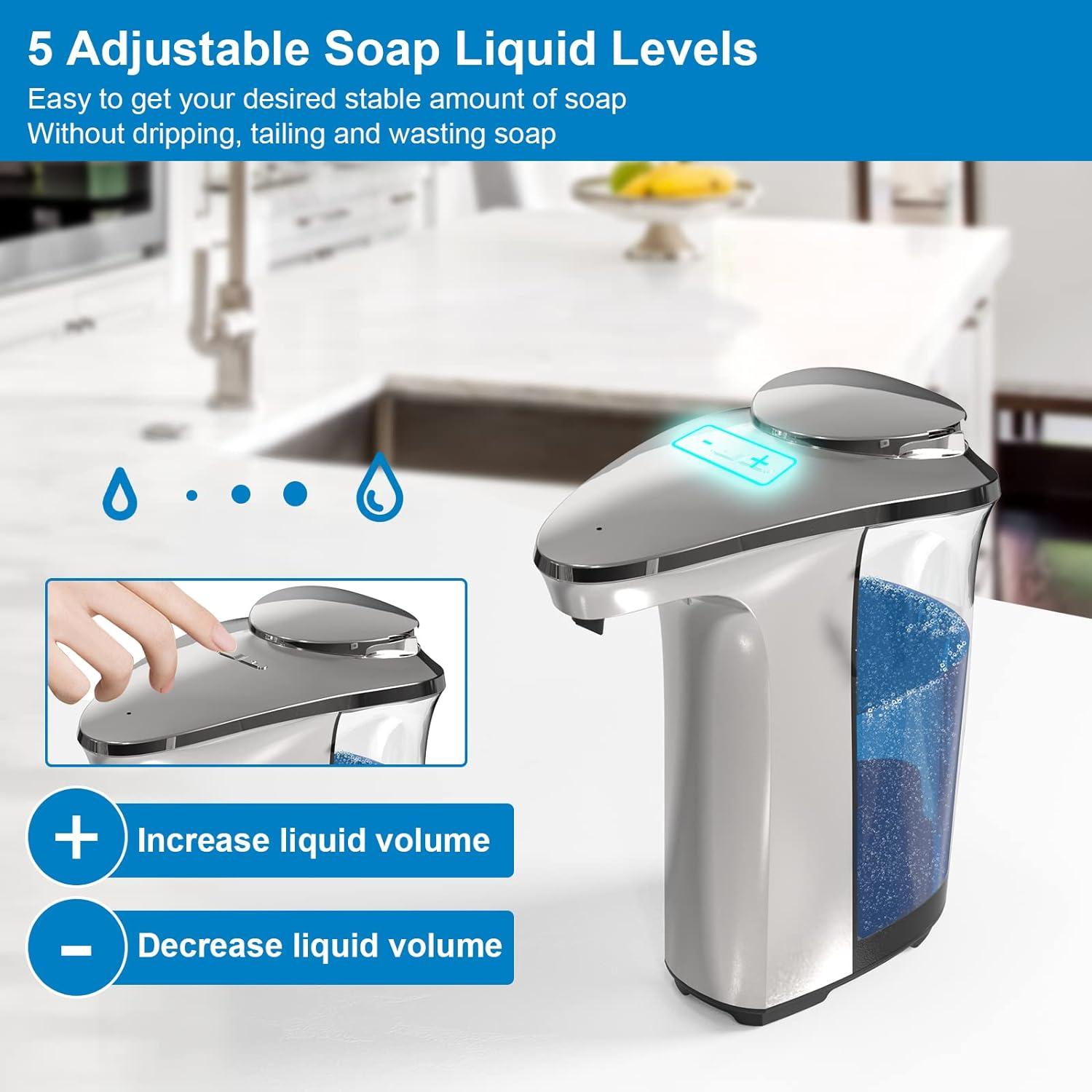 Silver Automatic Touchless Soap Dispenser with Adjustable Levels