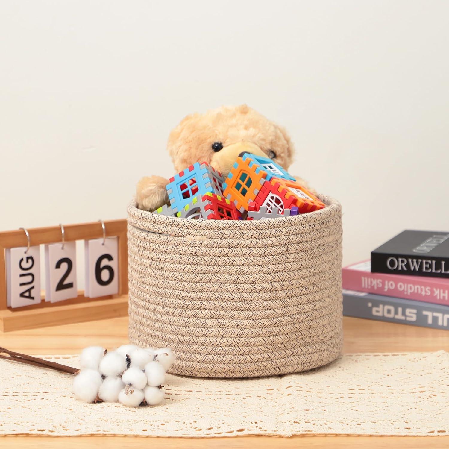 Natural Beige Cotton Rope Small Storage Baskets Set of 3