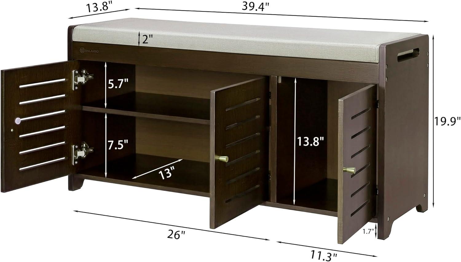 BALANBO Shoe Storage Bench Shoe Cabinet Bamboo Shoe Rack Cushion Seat Soft for Comfort Style Perfect for Entryway First Impression（Bown)