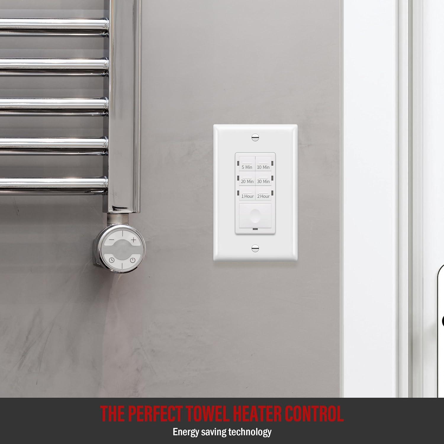 ENERLITES 2-Hour Countdown Timer Switch, 5-10-20-30 Min, 1-2 Hr, for Bathroom Fans, Heaters, Lights, LED Indicator, 120VAC 800W, No Neutral Wire Required, UL Listed, HET06-J-2H-W, White