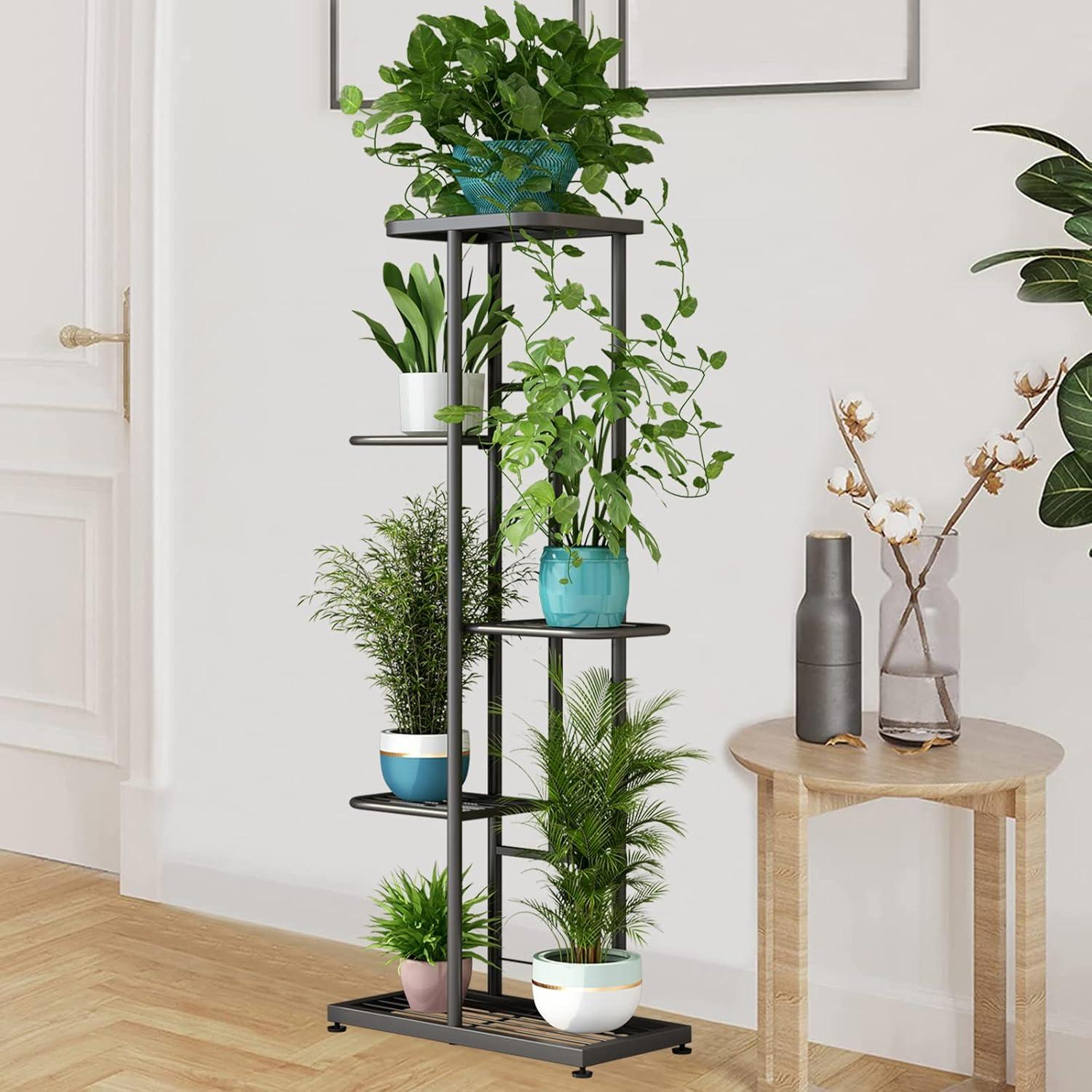 Dark Grey 5-Tier Metal Indoor Outdoor Plant Stand