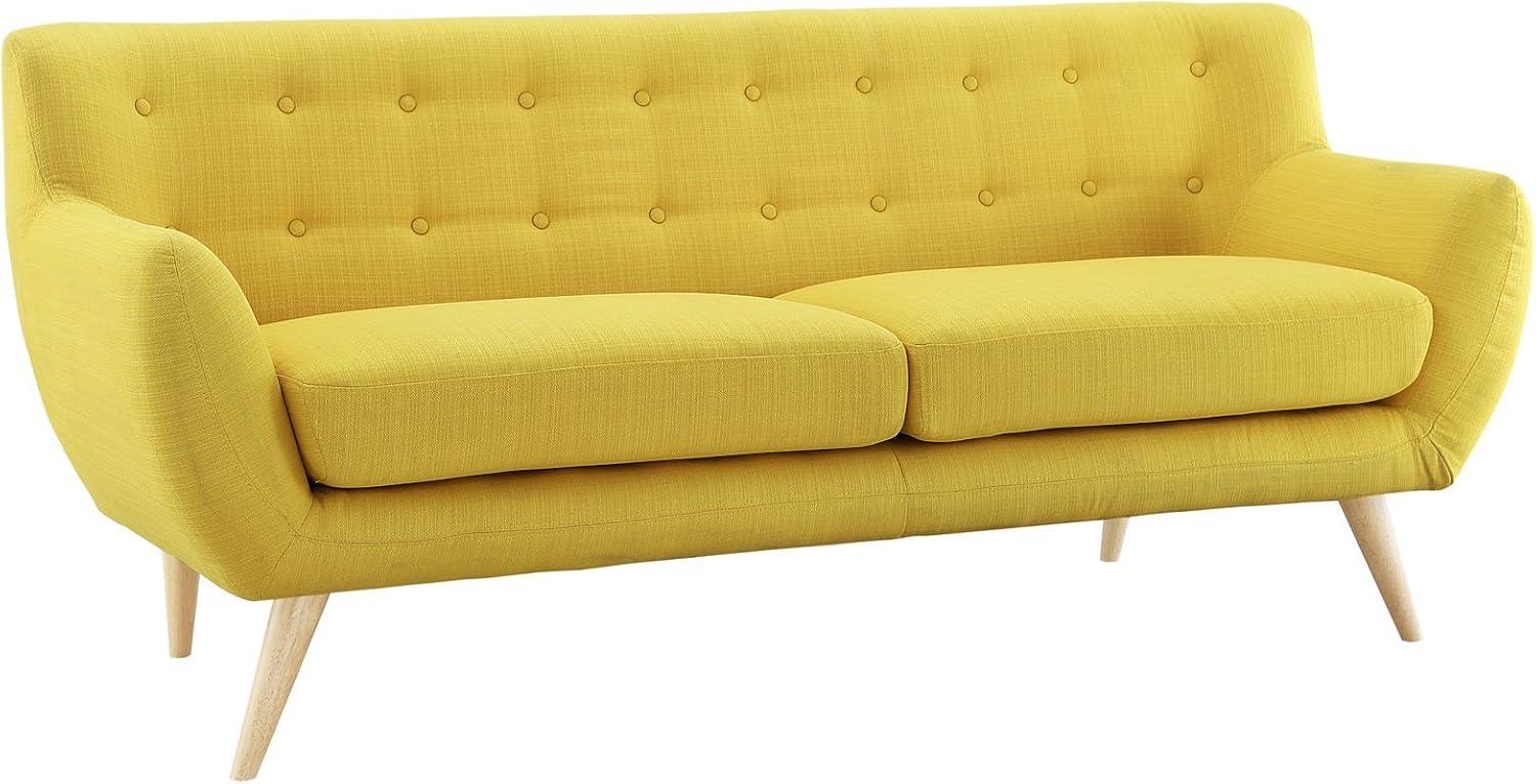 Sunny Tufted Fabric 74" Tuxedo Sofa with Natural Wood Legs
