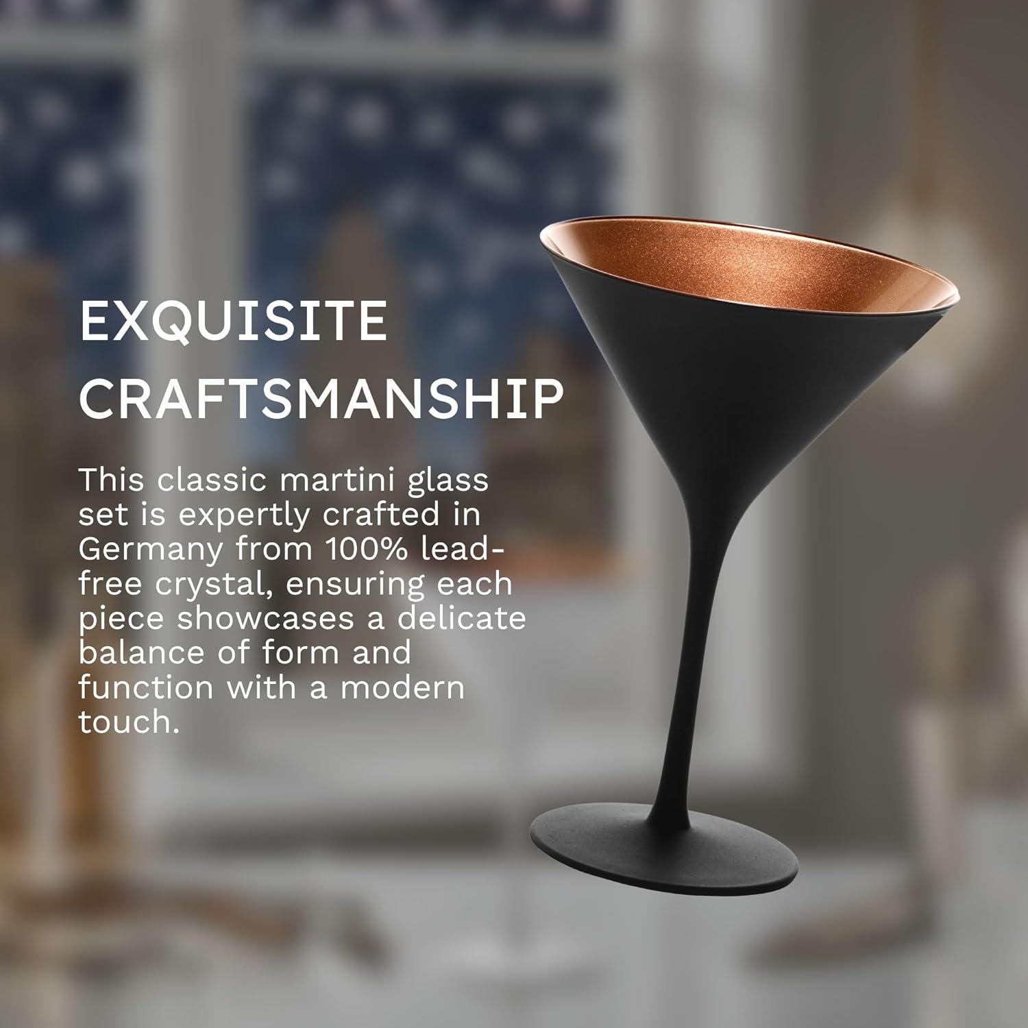 Set of 6 Olympia Martini Drinkware 8oz Glasses Black/Bronze - Stolzle Lausitz: Lead-Free Crystal, Dishwasher-Safe Glassware