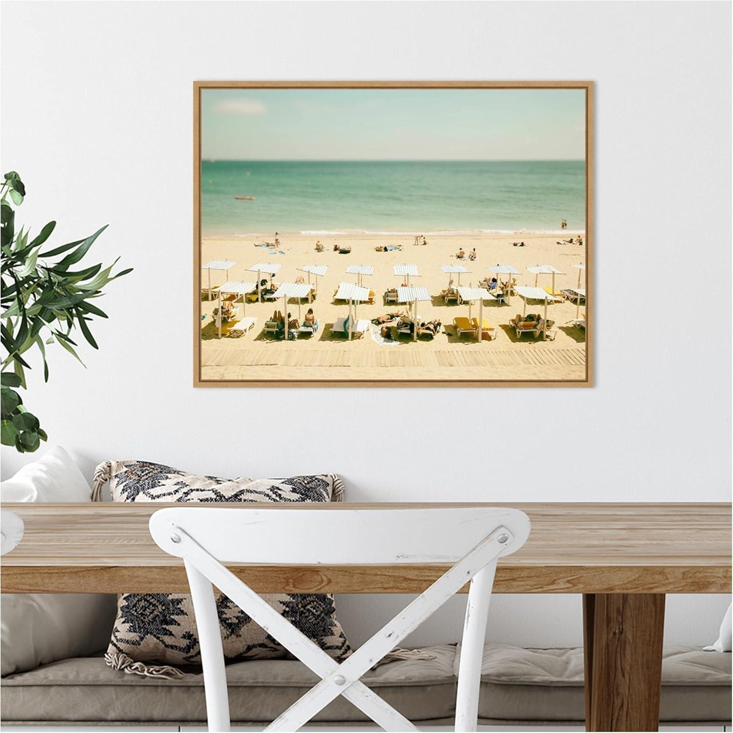 24" x 18" Seaside 3 by Carina Okula Framed Canvas Wall Art - Amanti Art: Beach Scene, Sunbathers, Coastal Decor