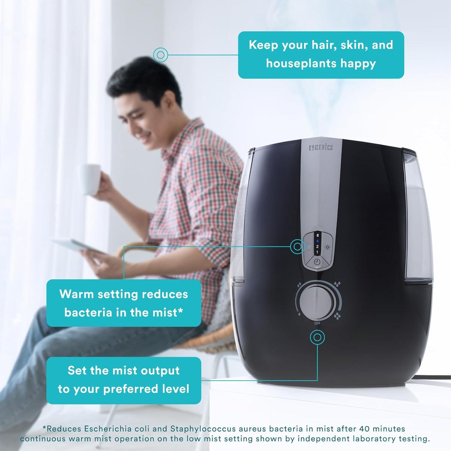 Homedics TotalComfort Plus Ultrasonic Air Humidifier, 5.3L Water Tank with Warm and Cool Mist for Home, Office, Nursery, Dorm, Night-Light with Auto Shutoff