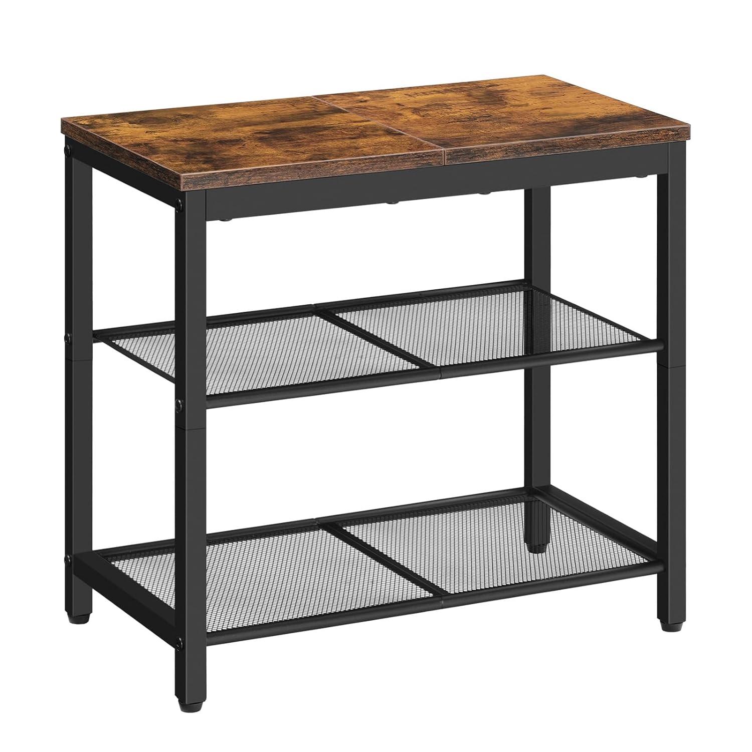 Shoe Bench, 3-Tier Shoe Rack, Industrial Shoe Organizer Storage Bench, 29.5 inches Entry Bench with Mesh Shelves, for Entryway, Living Room, Hallway, Easy Assembly, Rustic Brown BF75HX01