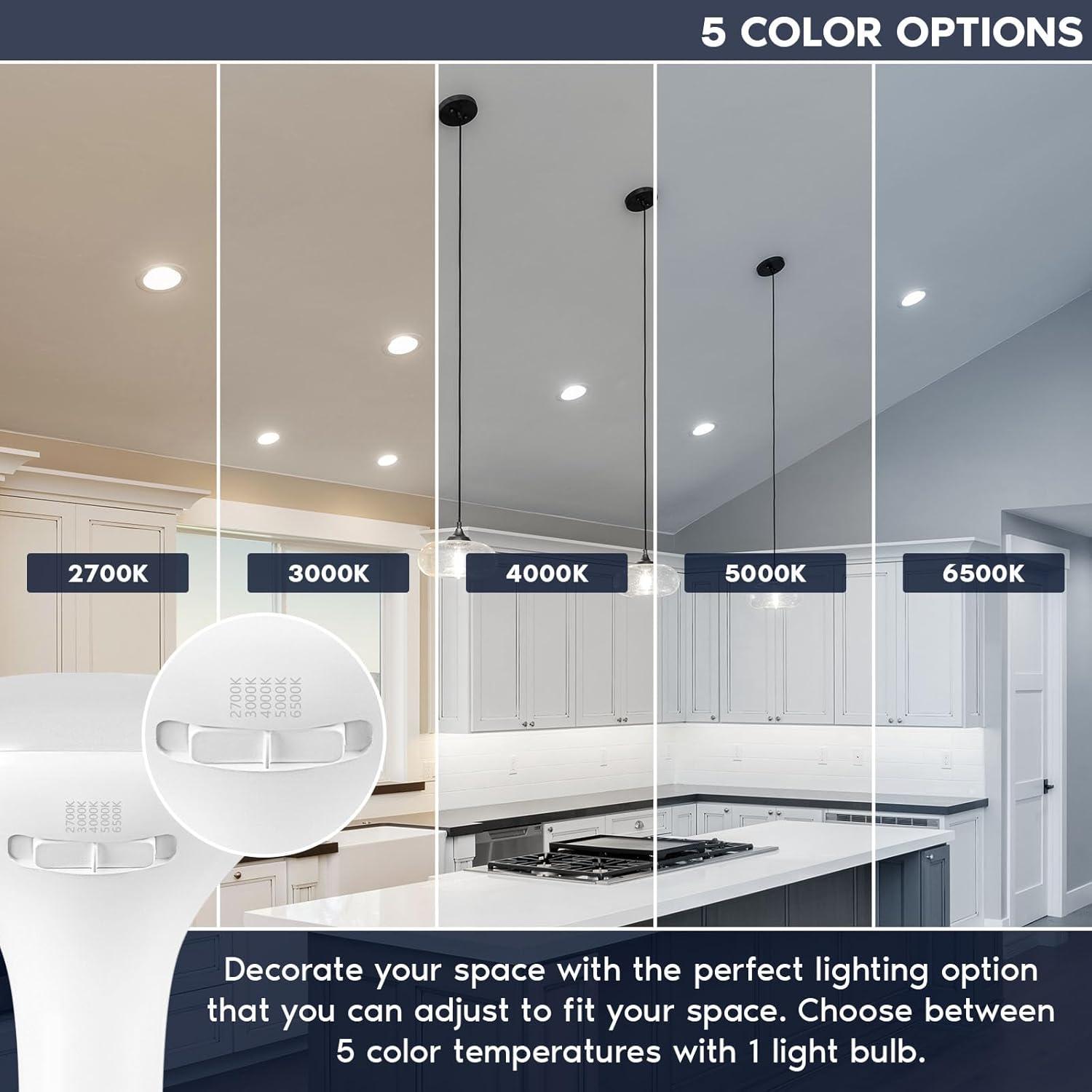 Luxrite BR30 LED Light Bulb =85W 5CCT 2700K 3000K 3500K 4000K 5000K, Dimmable, LED Flood Light Bulb, UL Listed, E26 Medium Base 6 Pack