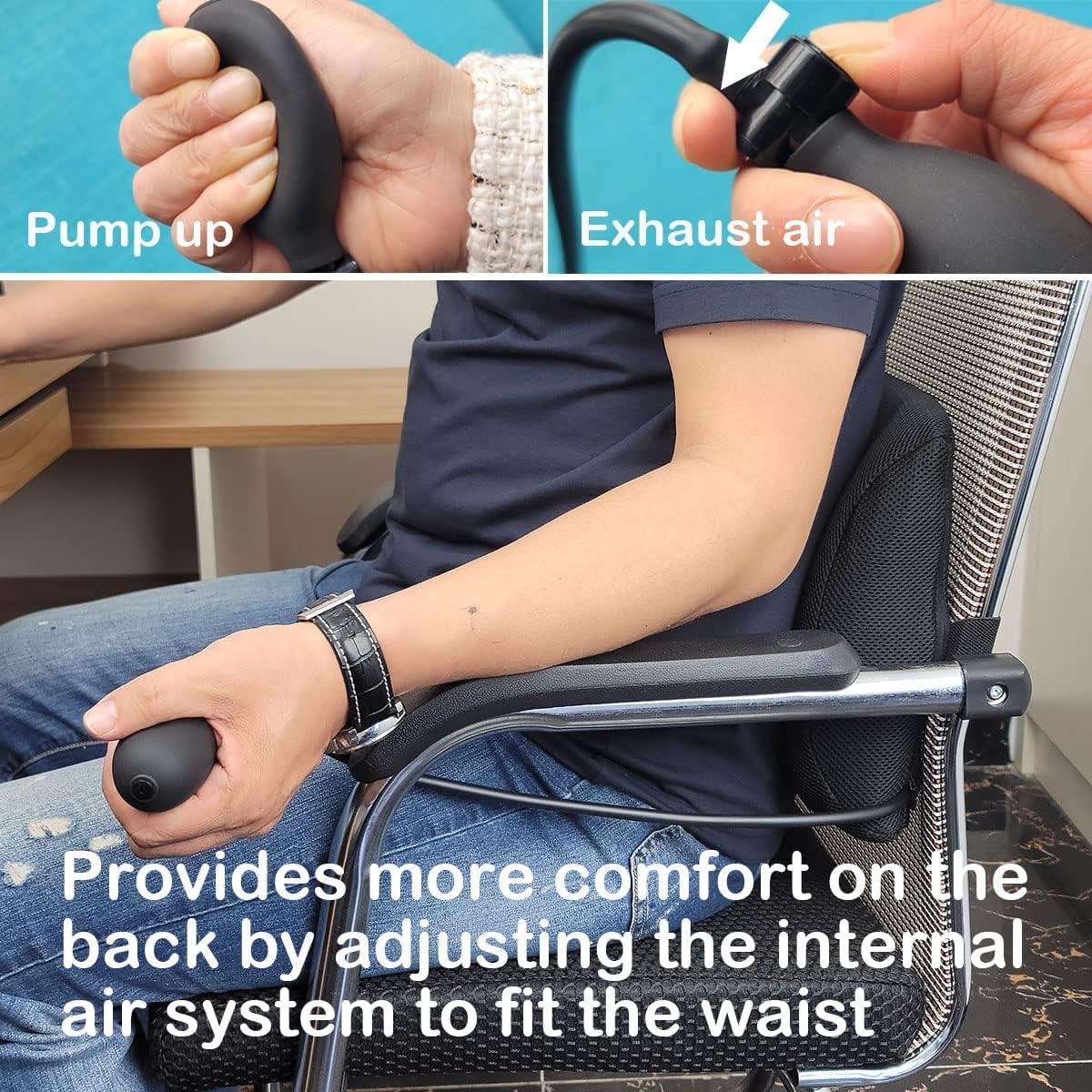 Inflatable Lumbar Support Pillow for Car Seat and Office Chair,Back Support Cushion with Air Pump for Reducing Lower Back Pain(Black)