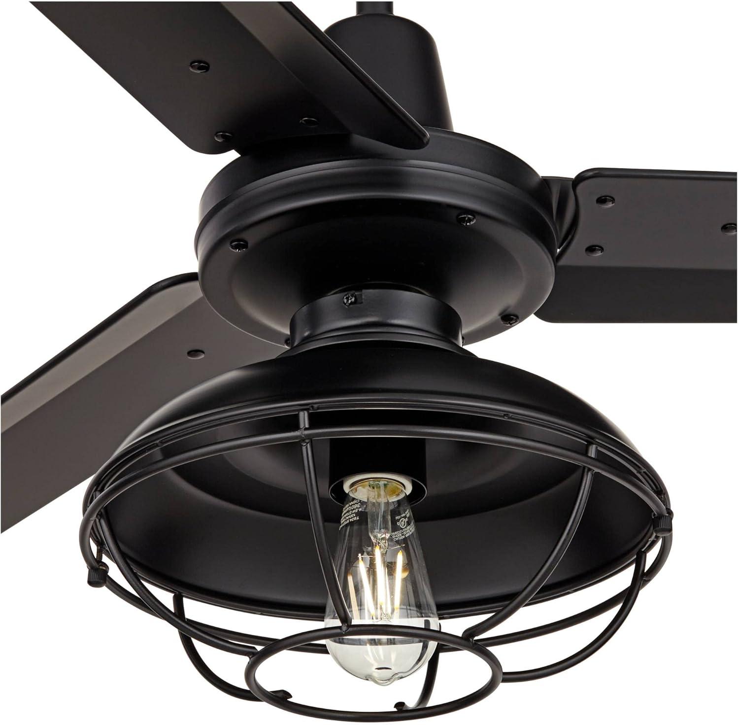 44" Casa Vieja Plaza Industrial Rustic Indoor Outdoor Ceiling Fan with LED Light Remote Control Matte Black Cage Damp Rated for Patio Exterior House