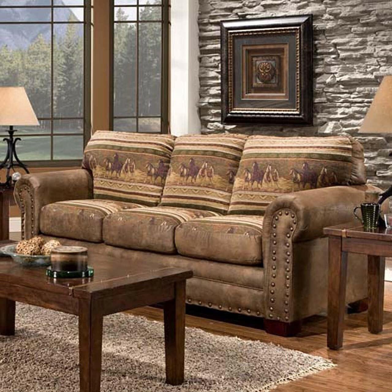American Furniture Classics Traditional Microfiber Wild Horses Sofa in Brown
