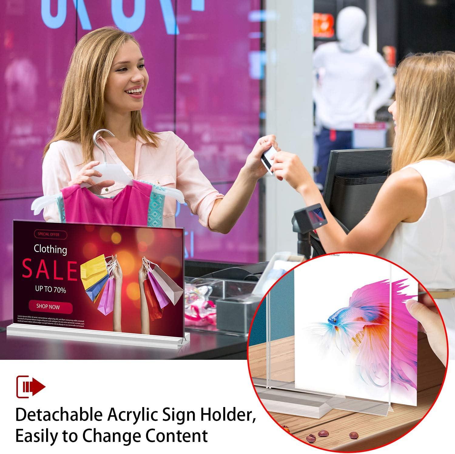 newnewshow Acrylic Sign Holder 5.5x8.5 Inch 3 Pack Horizontal T Shape Double-Sided Desktop Display Holder. (Optional 8.5x11 8.5x5.5 5x7 Horizontal and Vertical)