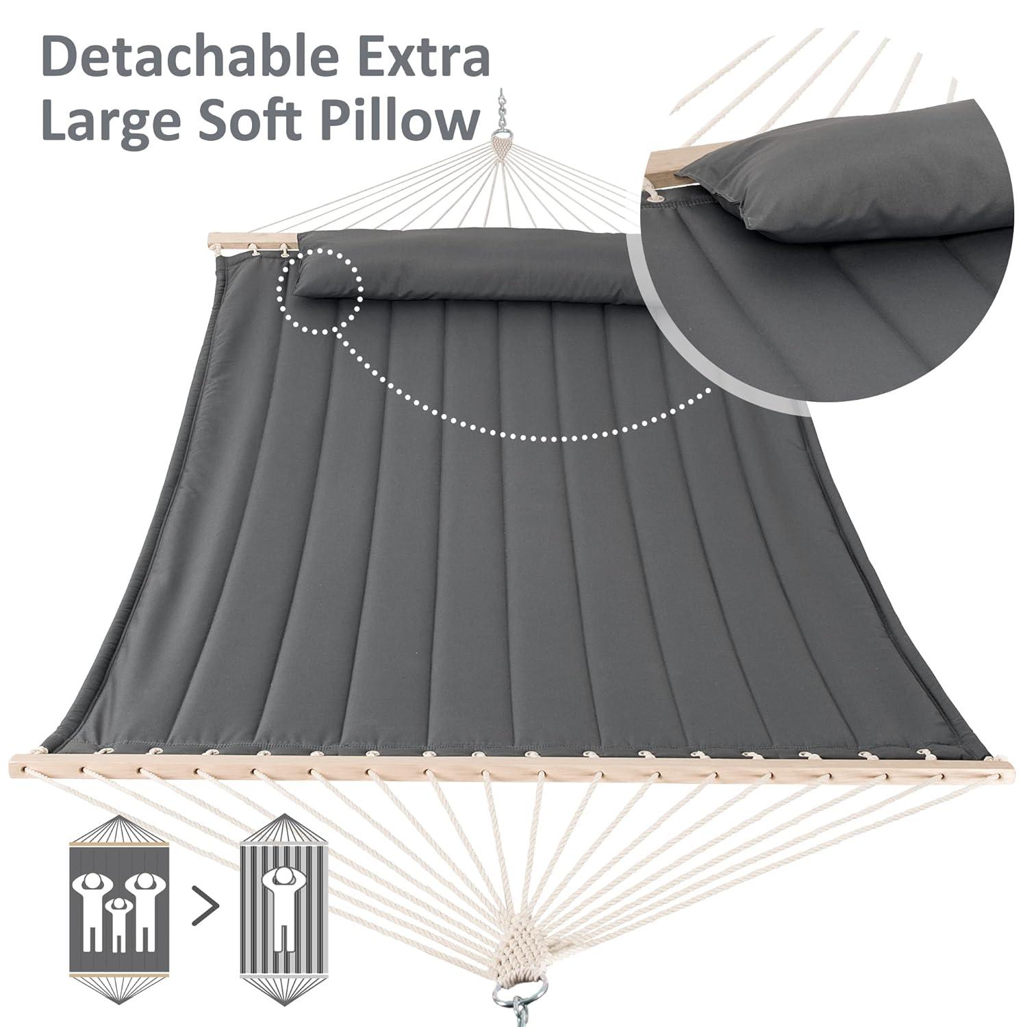 Heavy Duty Hanging Tree Hammock for Two with Large Soft Pillows Grey