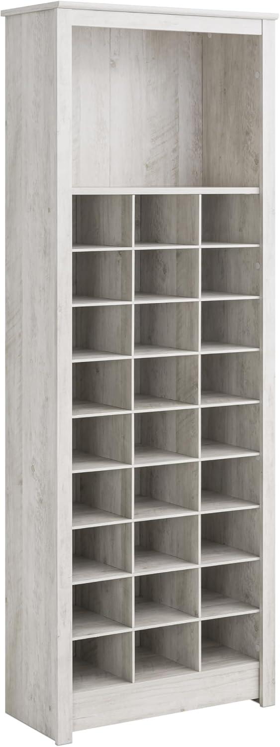 Washed White Tall Wood Wall Mounted Shoe Cabinet