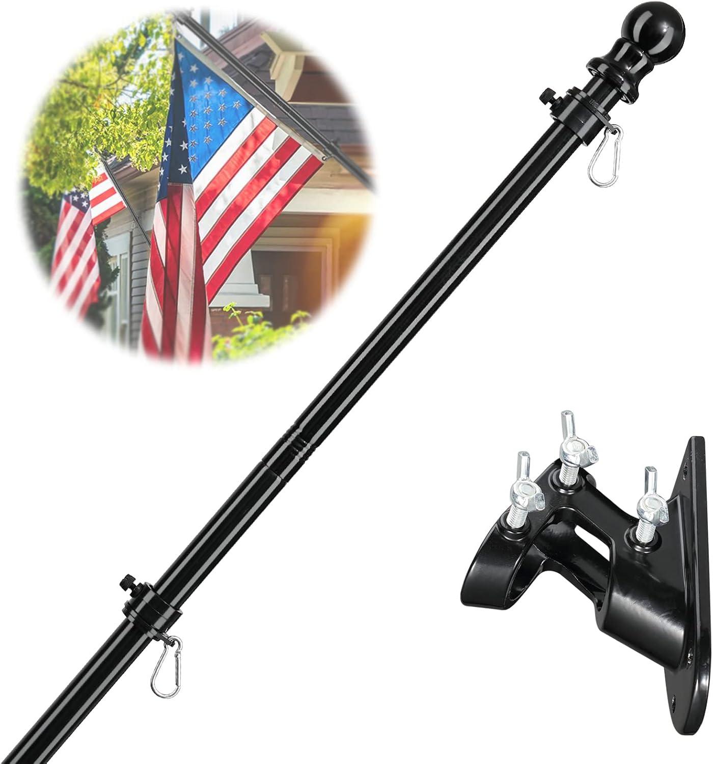 5ft Black Stainless Steel Tangle-Free Flag Pole with Holder Bracket