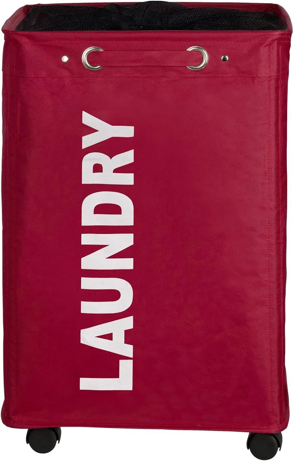 Laundry Basket with Wheels, Sorter, With Lid, Storage, Laundry Hamper, Laundry Bin, Slim red