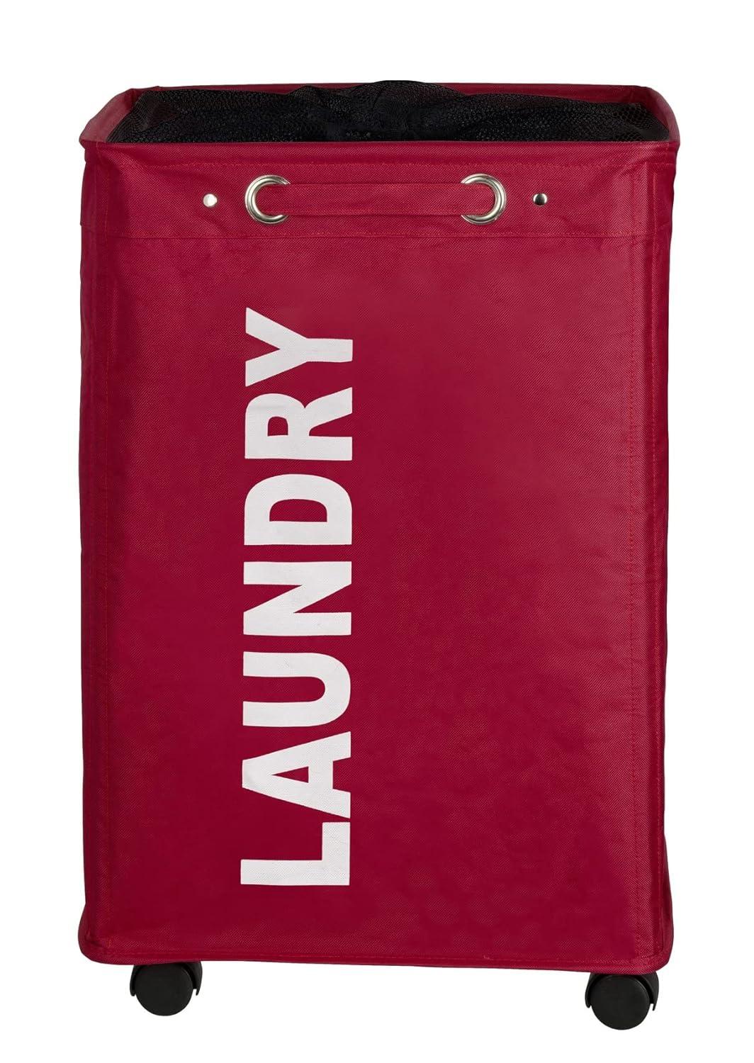 Laundry Basket with Wheels, Sorter, With Lid, Storage, Laundry Hamper, Laundry Bin, Slim red