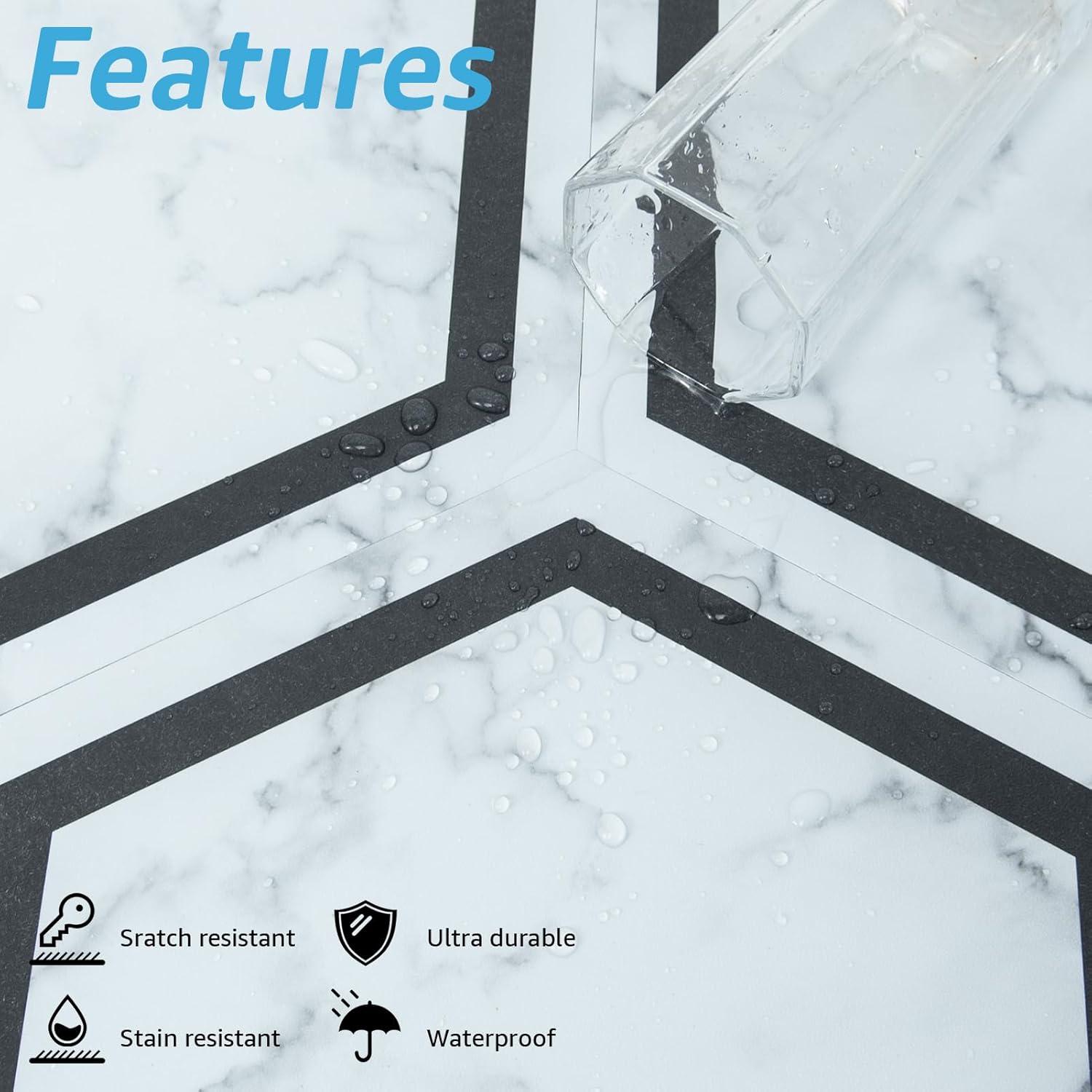 Hexagon White Marble Self-Adhesive Vinyl Floor Tiles