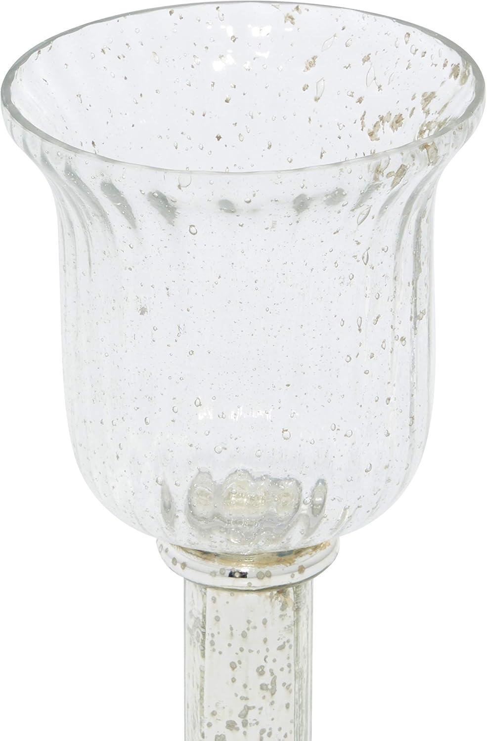 DecMode 2-Slot Silver Glass Pillar Hurricane Lamp with Faux Mercury Glass Finish, Set of 2