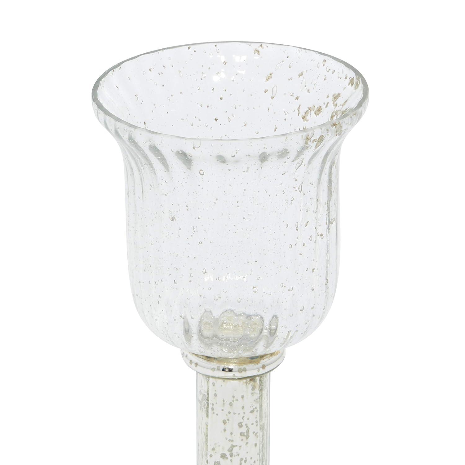 DecMode 2-Slot Silver Glass Pillar Hurricane Lamp with Faux Mercury Glass Finish, Set of 2