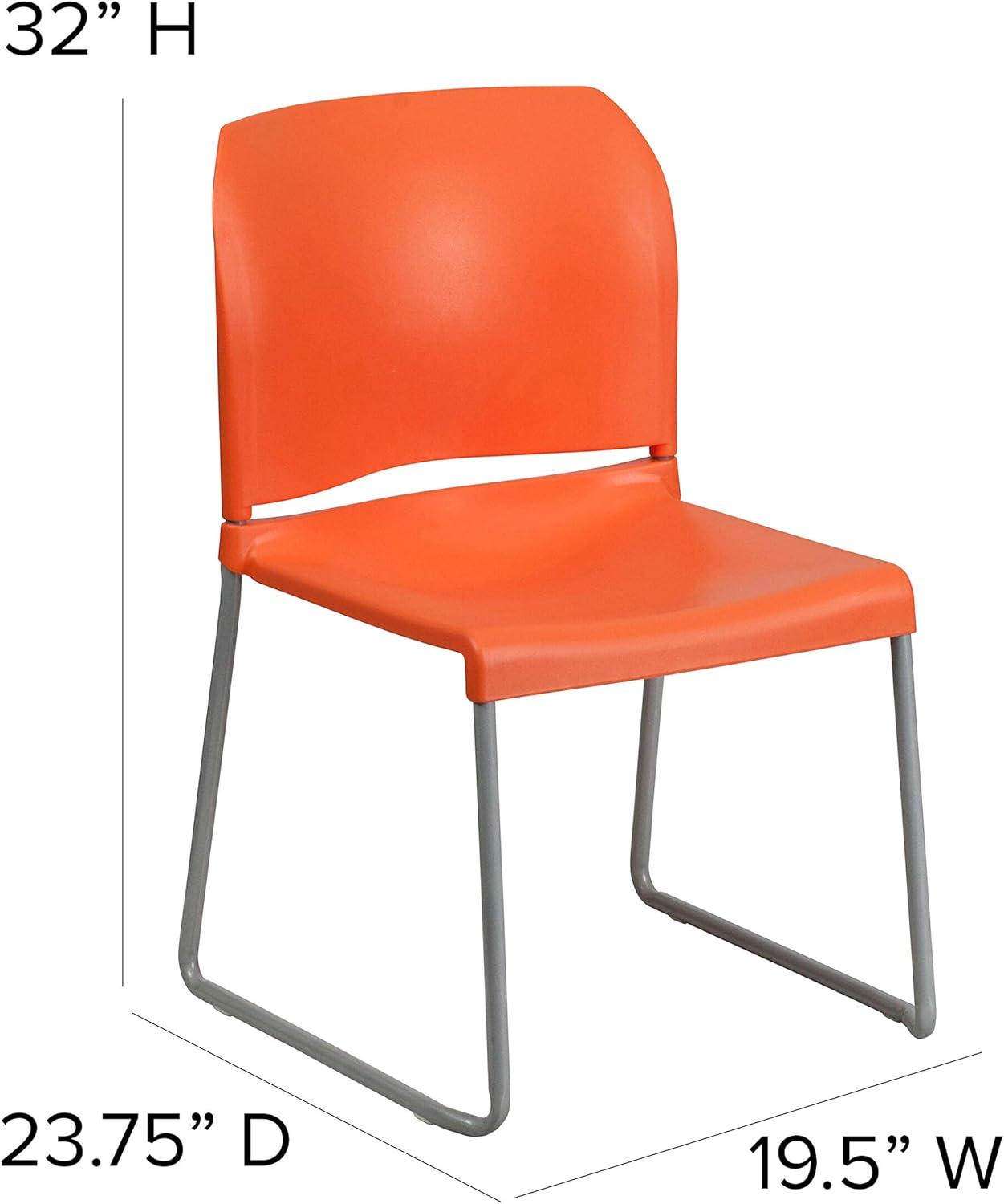 Flash Furniture HERCULES Series 880 lb. Capacity Orange Full Back Contoured Stack Chair with Gray Powder Coated Sled Base