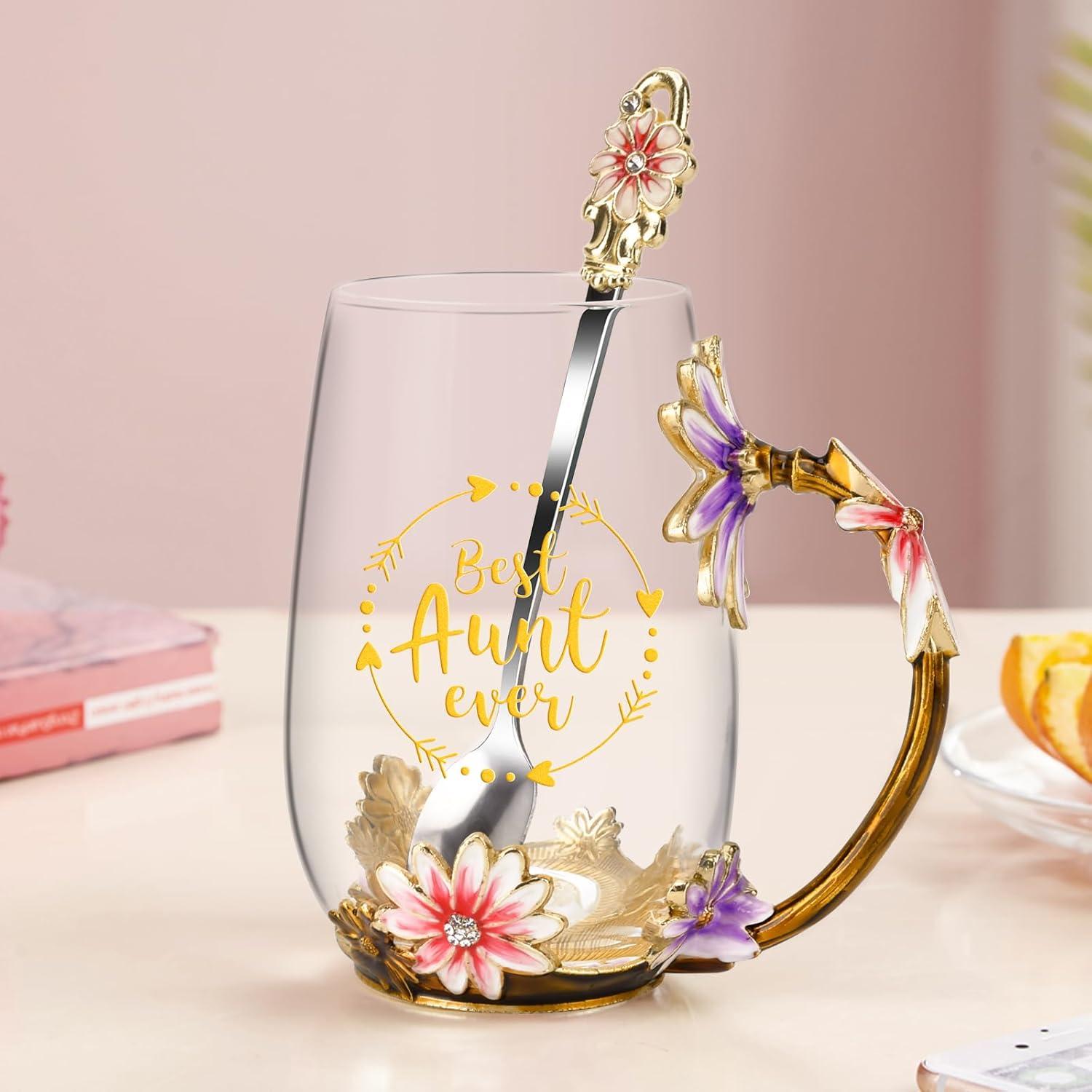 House of Hampton® Enamel Glass Flower Tea Pot With Removable Loose Tea Leaf Infuser Tea Maker Teapot Set 30.4OZ Gifts For Women,Mom,Birthday