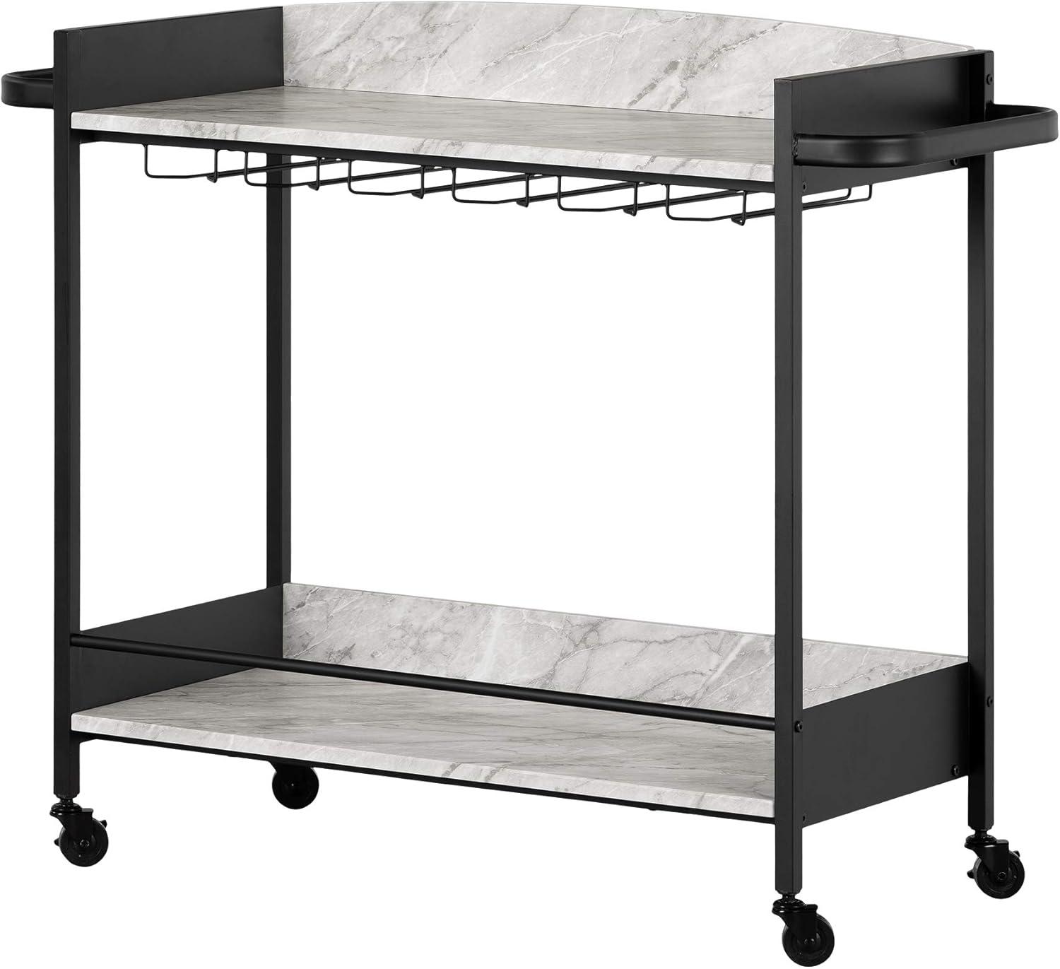 Sophisticated Urban Marble-Top Bar Cart with Wine Glass Storage