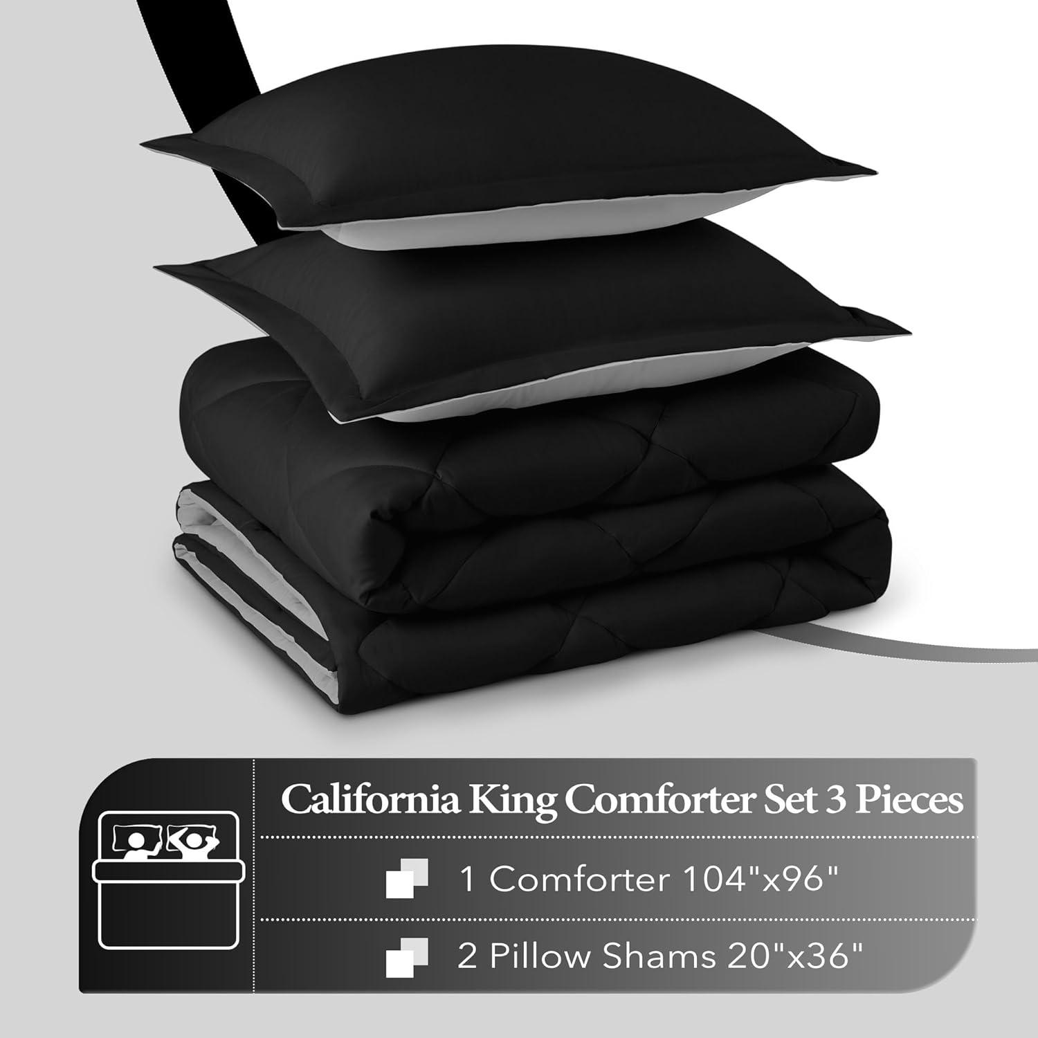 DOWNCOOL Comforter King Size, Reversible Duvet Insert,Black/Grey All Season Blanket, Lightweight Quilt, Down Alternative Hotel Comforter with Corner Tabs (Black/Gray, King 102x90 Inches)