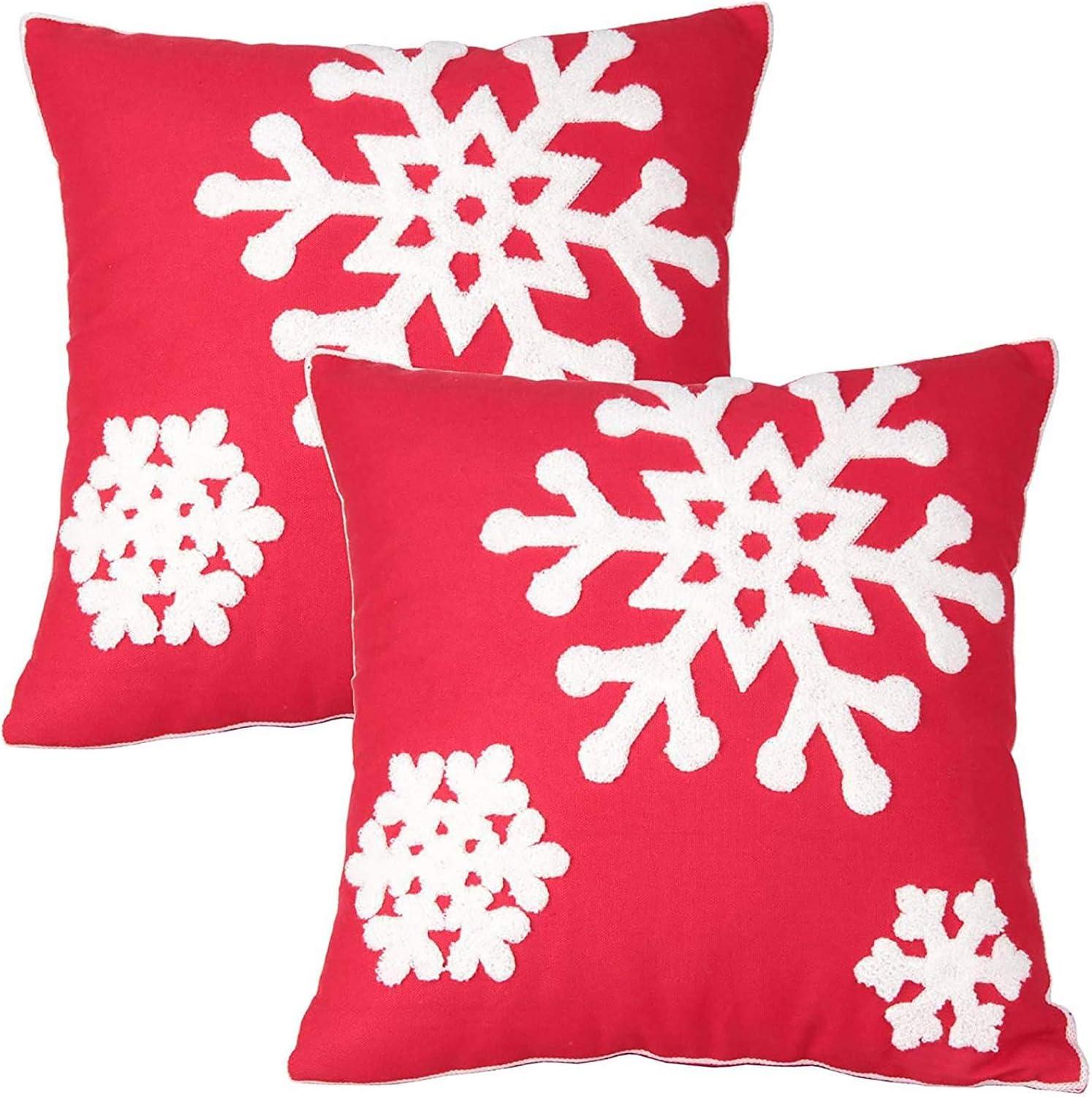 Red Cotton Embroidered Snowflake Euro Pillowcase Pair