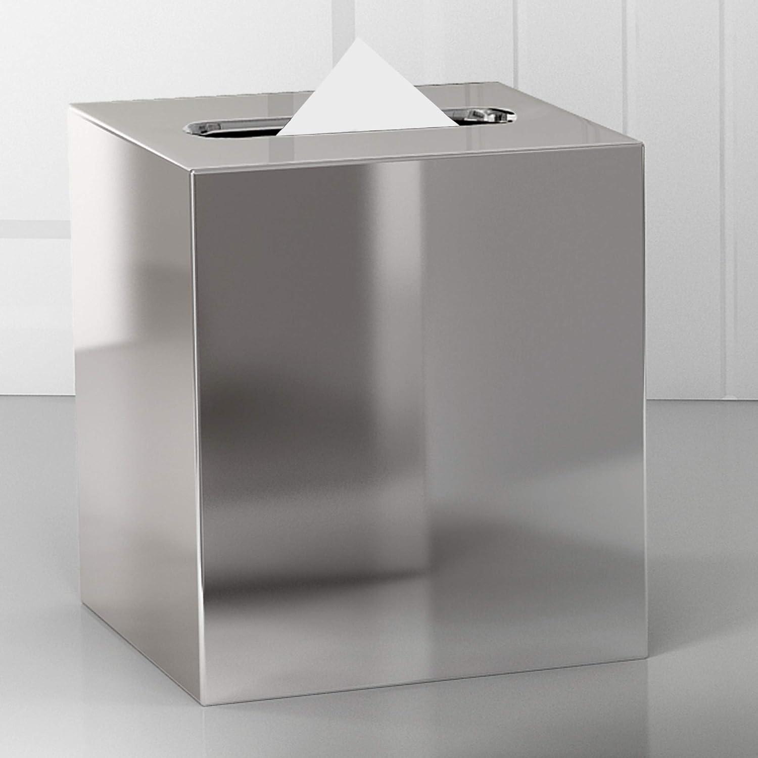 Glossy Polished Stainless Steel Square Tissue Box Holder