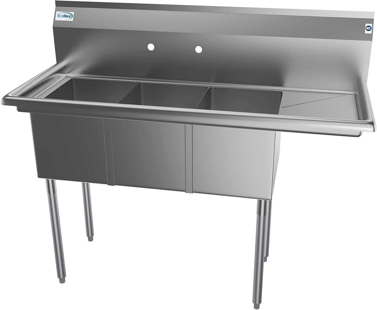 Stainless Steel 3-Compartment Commercial Sink with Right Drainboard